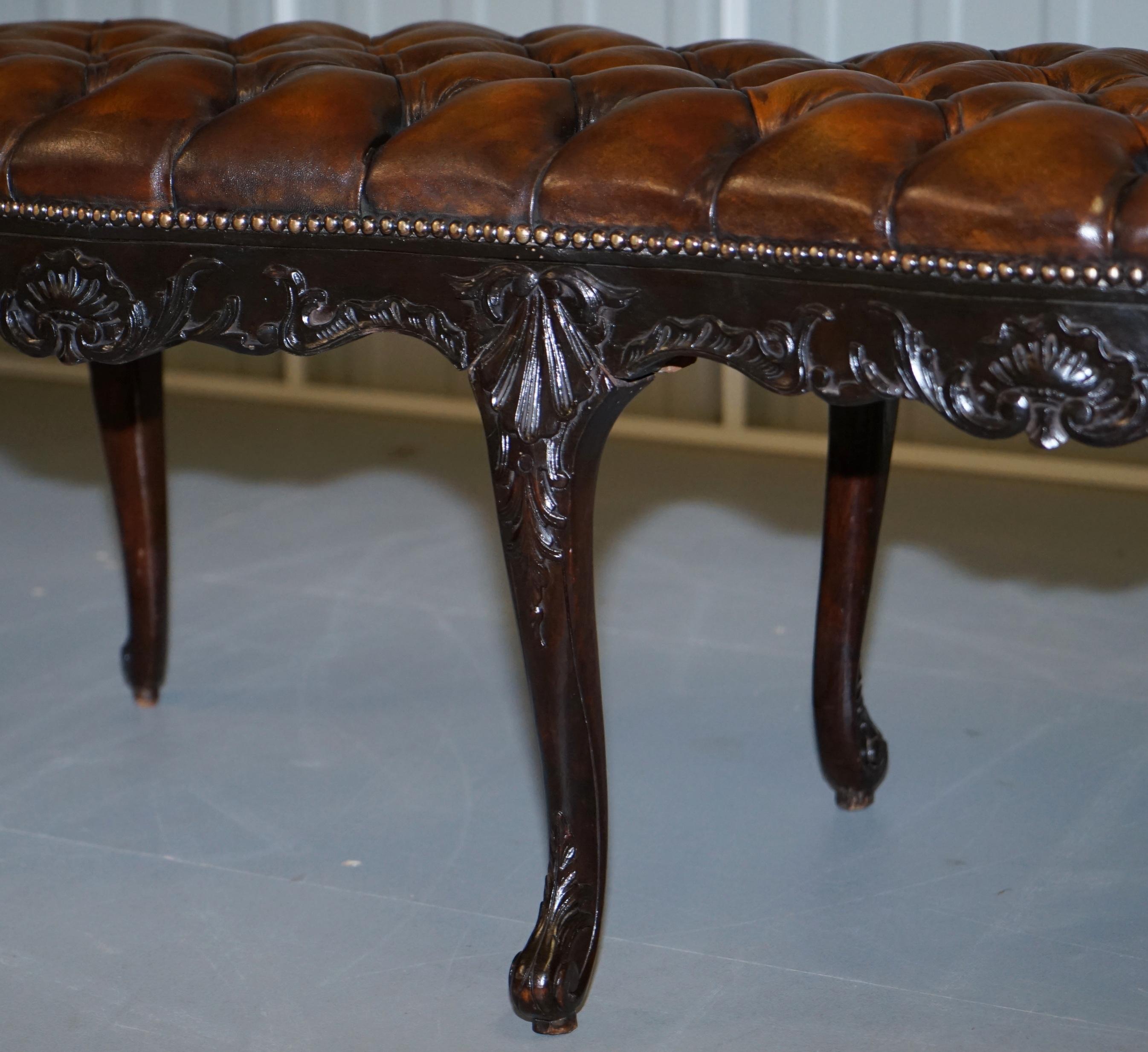 Hand-Crafted Fully Restored Victorian Chesterfield Brown Leather Piano Stool Bench 2 Person