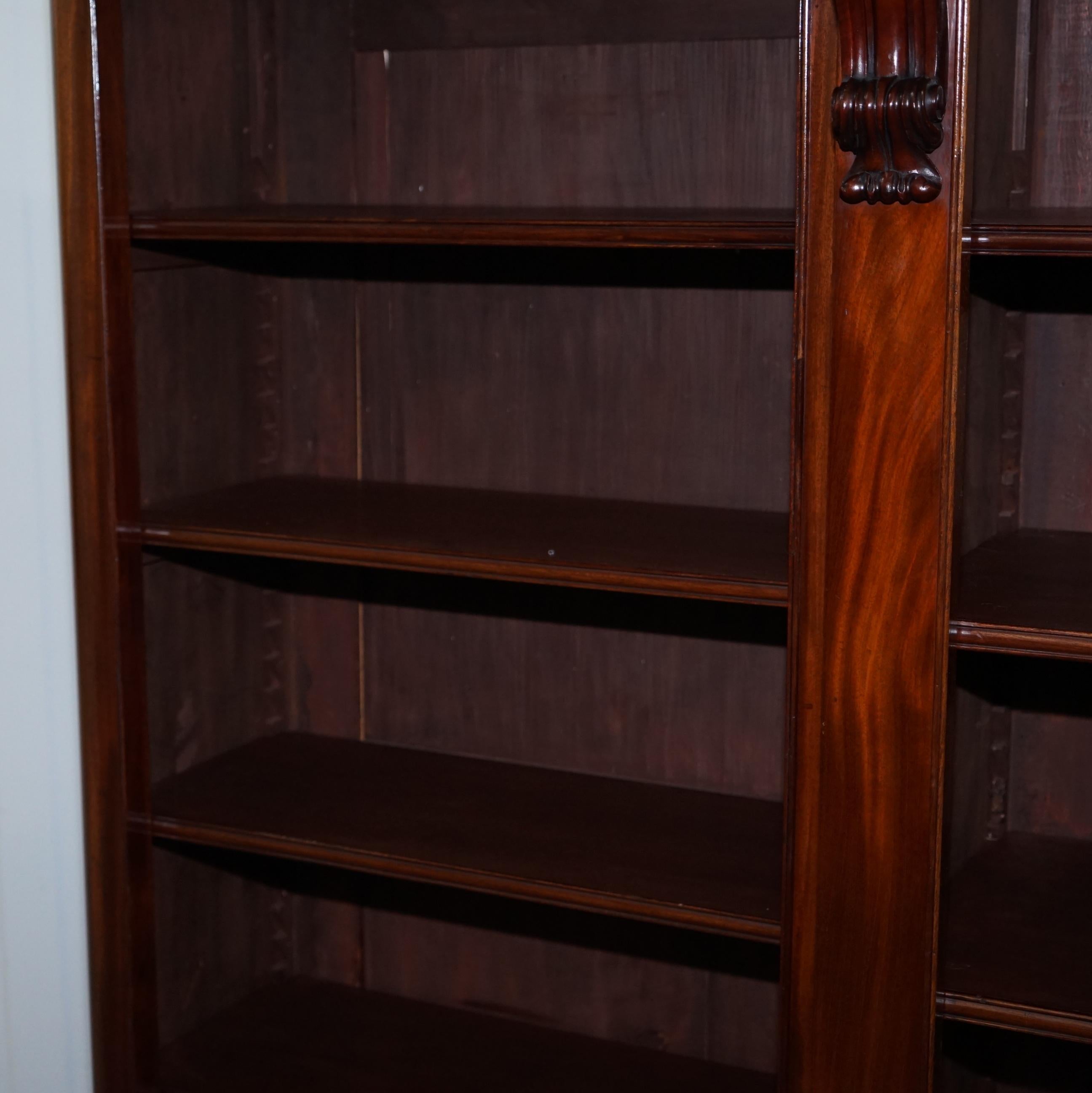 Fully Restored Victorian circa 1860 Hardwood Library Open Breakfront Bookcase 9