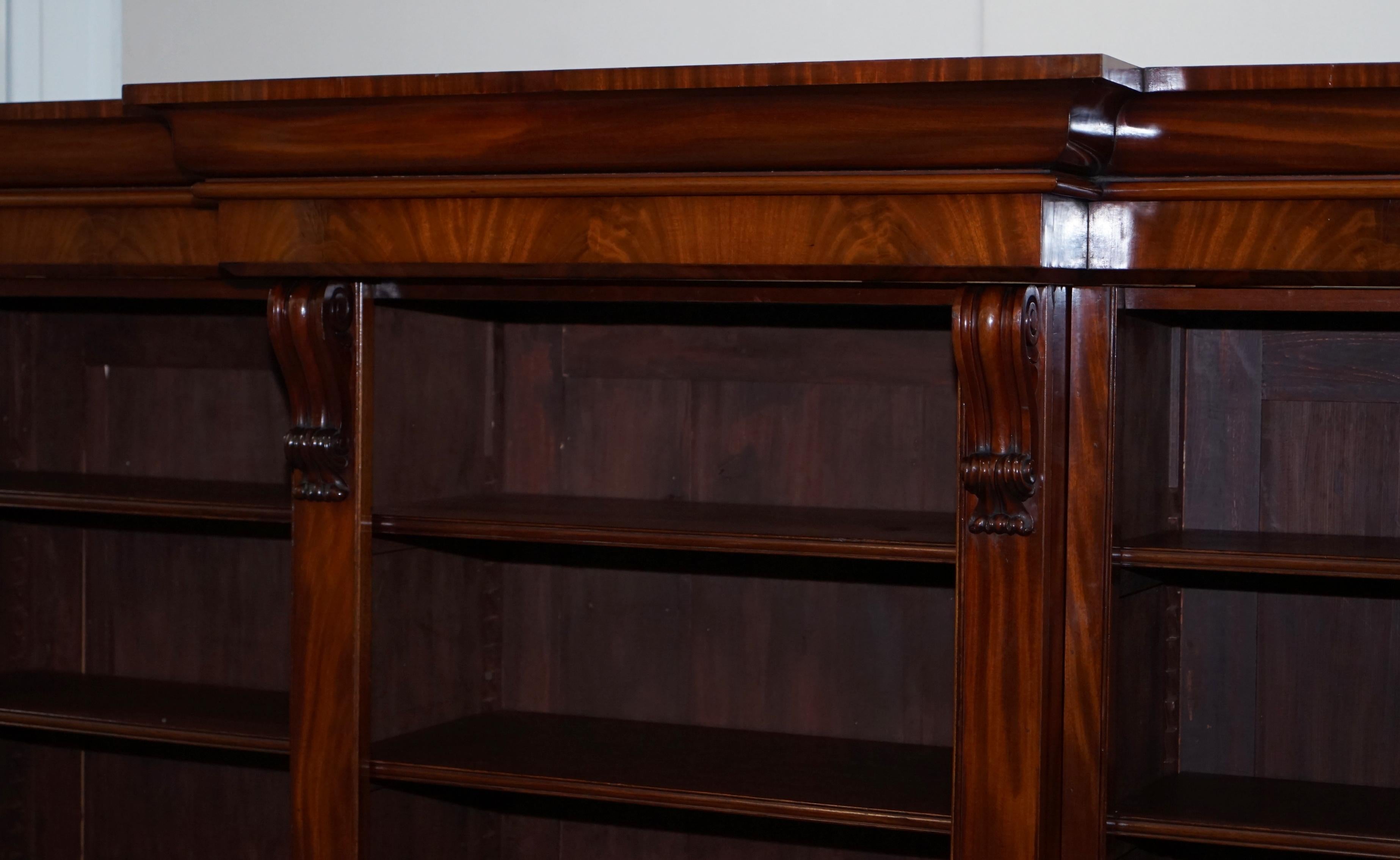 Fully Restored Victorian circa 1860 Hardwood Library Open Breakfront Bookcase 1