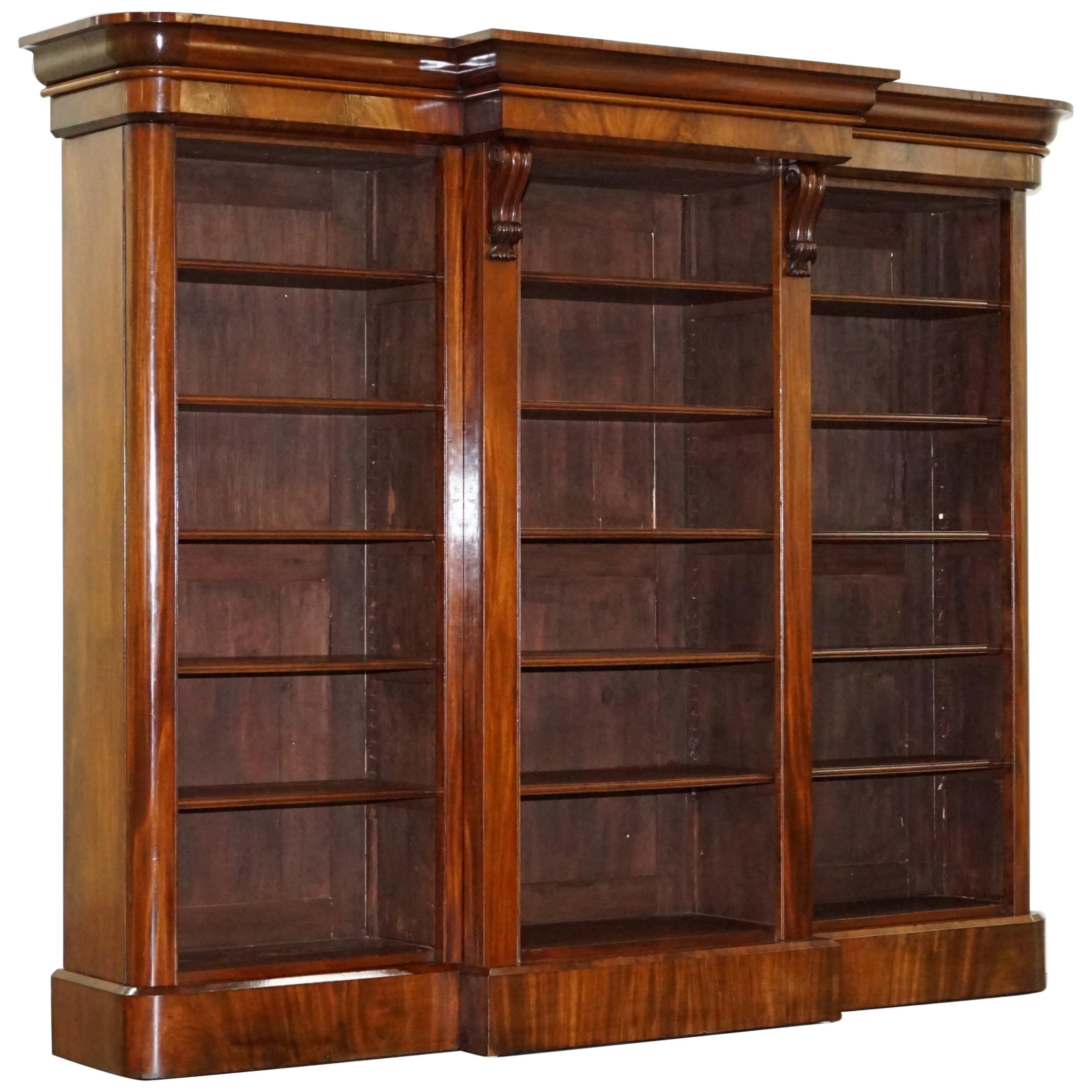 Fully Restored Victorian circa 1860 Hardwood Library Open Breakfront Bookcase