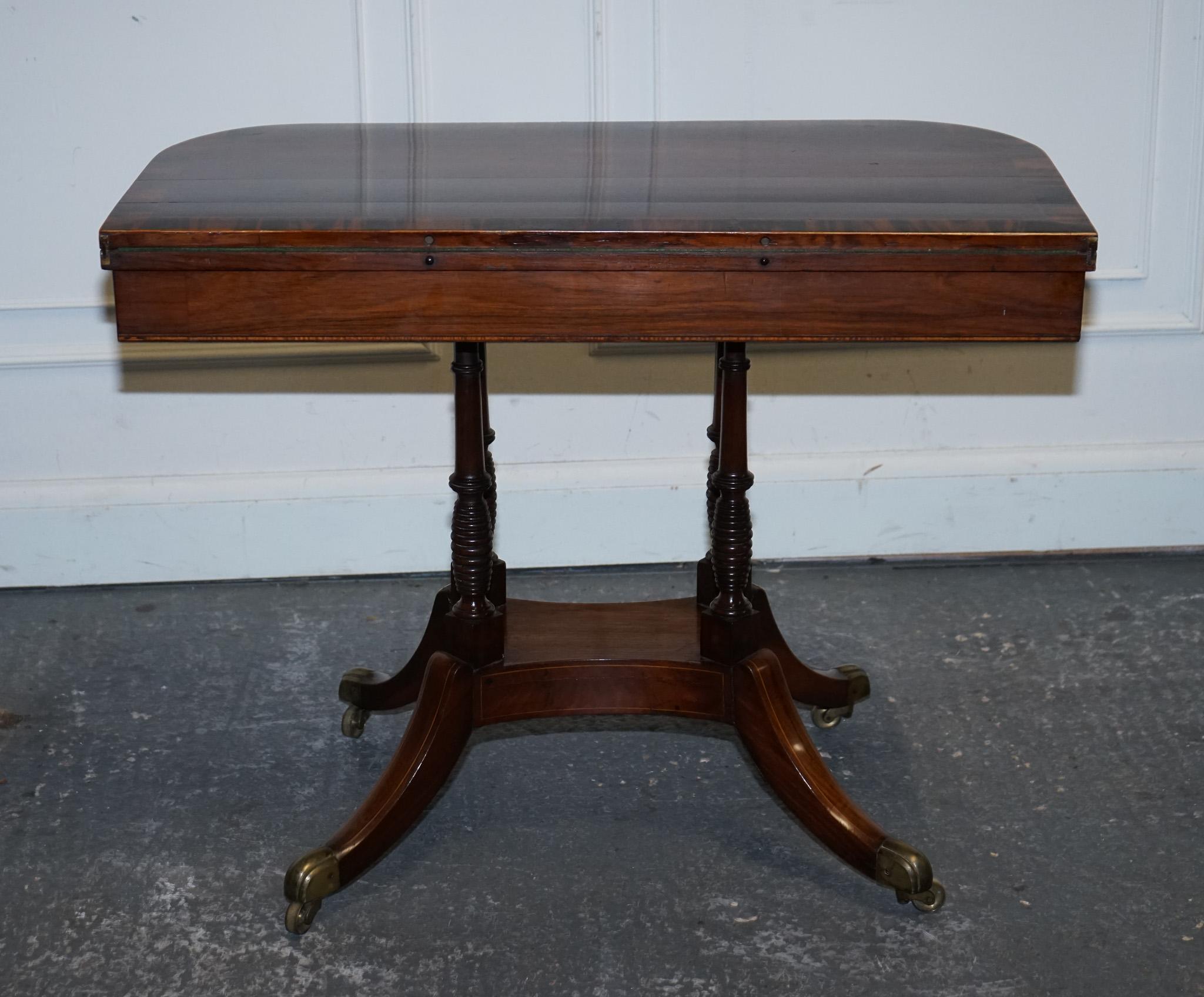 FULLY RESTORED GEORGIAN GAMES CARD FOLDING TABLE ON ORIGiNAL BRASS CASTORS For Sale 11