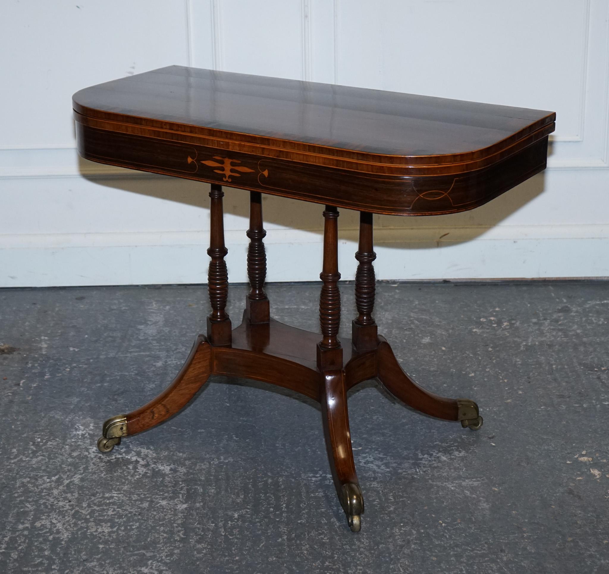
Antiques of London

We are delighted to offer for sale This Fully Restored Georgian Games Card Folding Table.

It epitomizes elegance and functionality, showcasing the exquisite craftsmanship typical of the era. Constructed from rich, dark