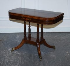 FULLY RESTORED GEORGIAN GAMES CARD FOLDING TABLE ON ORIGiNAL BRASS CASTORS