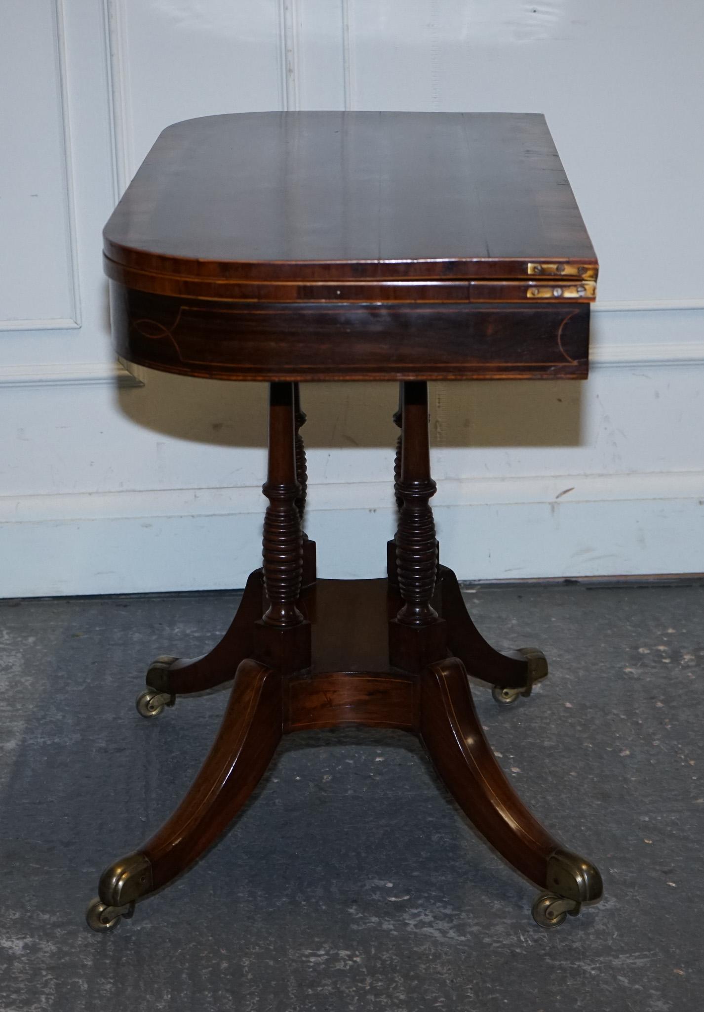 Hand-Crafted FULLY RESTORED GEORGIAN GAMES CARD FOLDING TABLE ON ORIGiNAL BRASS CASTORS For Sale