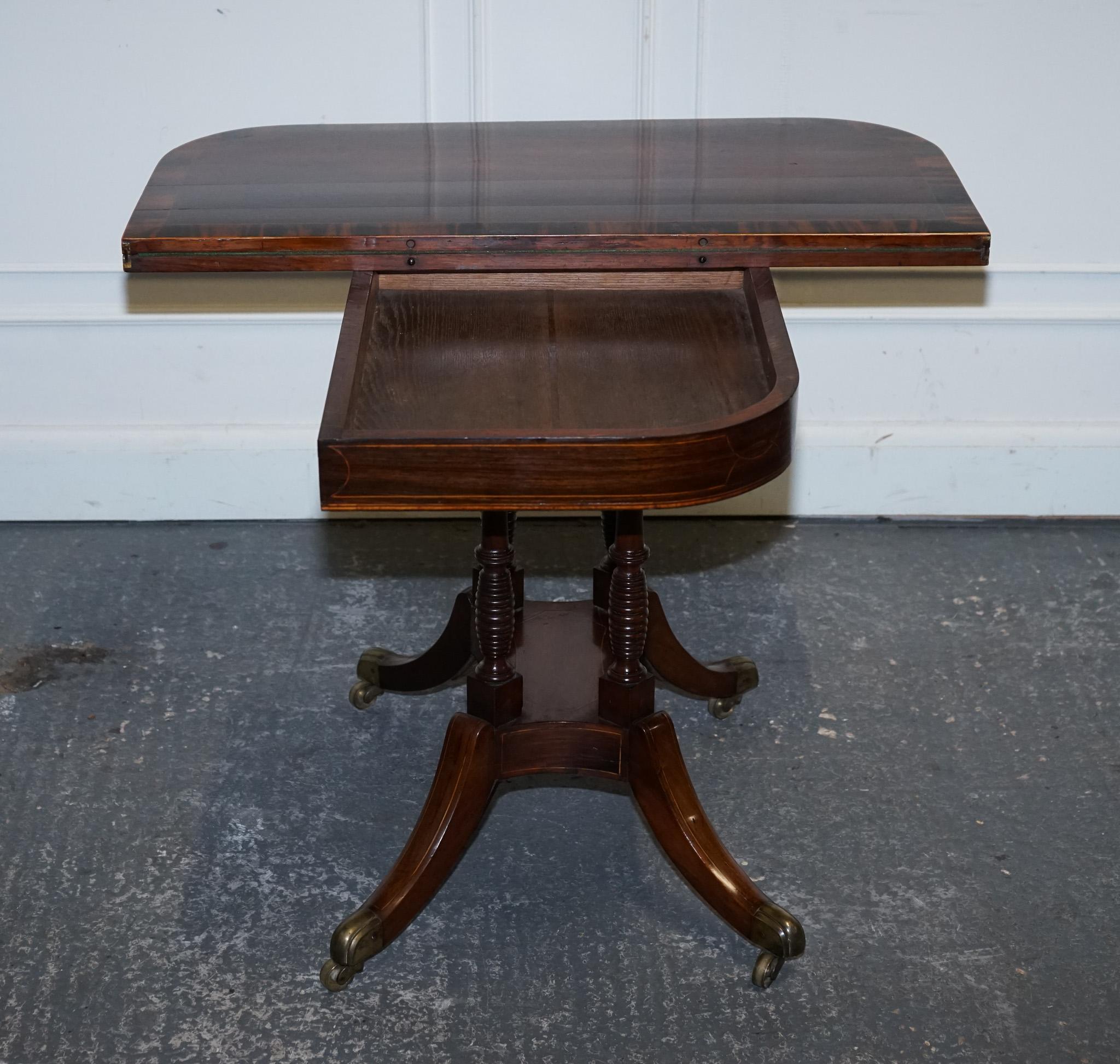 20th Century FULLY RESTORED GEORGIAN GAMES CARD FOLDING TABLE ON ORIGiNAL BRASS CASTORS For Sale