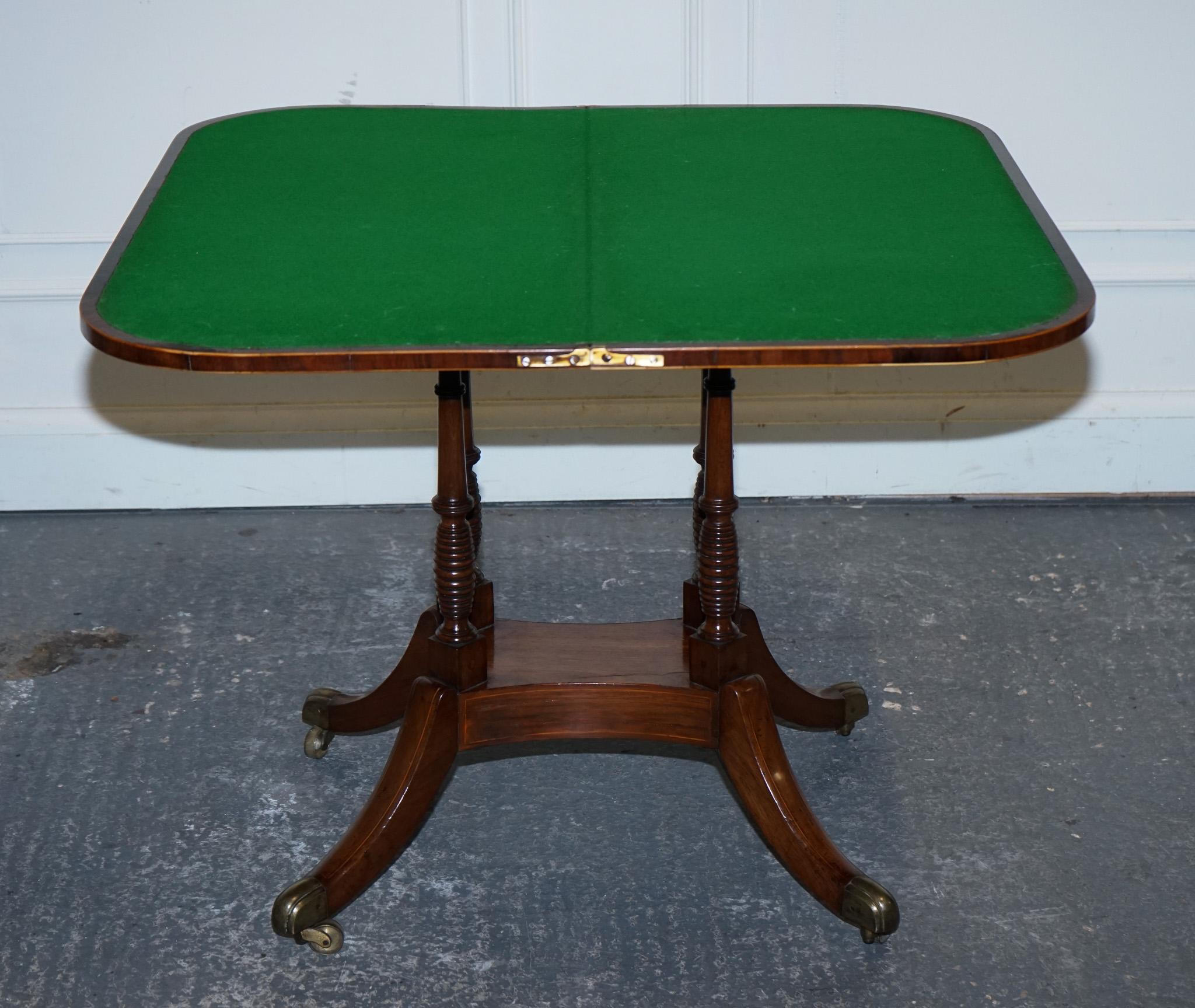 FULLY RESTORED GEORGIAN GAMES CARD FOLDING TABLE ON ORIGiNAL BRASS CASTORS For Sale 1