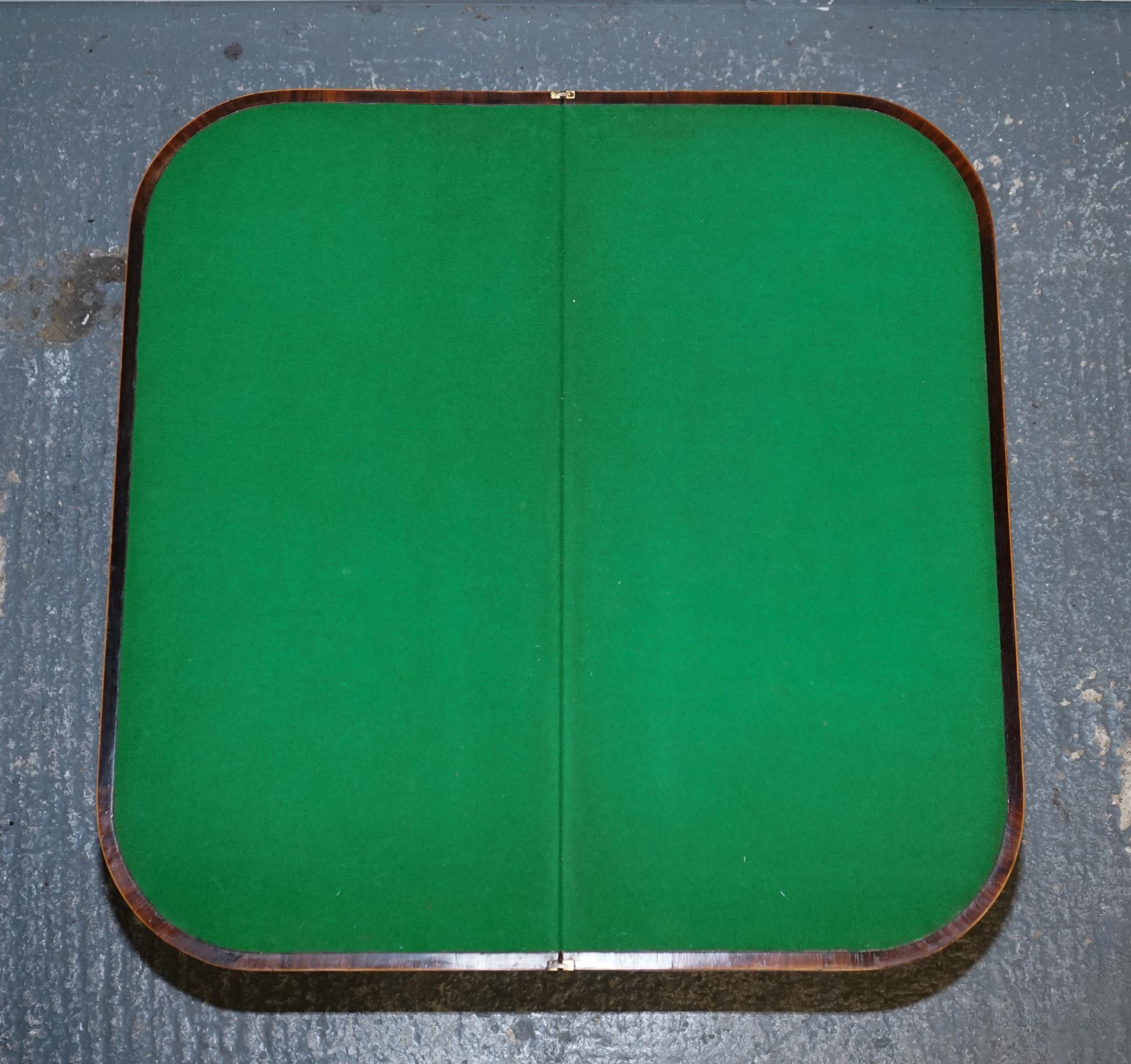 FULLY RESTORED GEORGIAN GAMES CARD FOLDING TABLE ON ORIGiNAL BRASS CASTORS For Sale 2