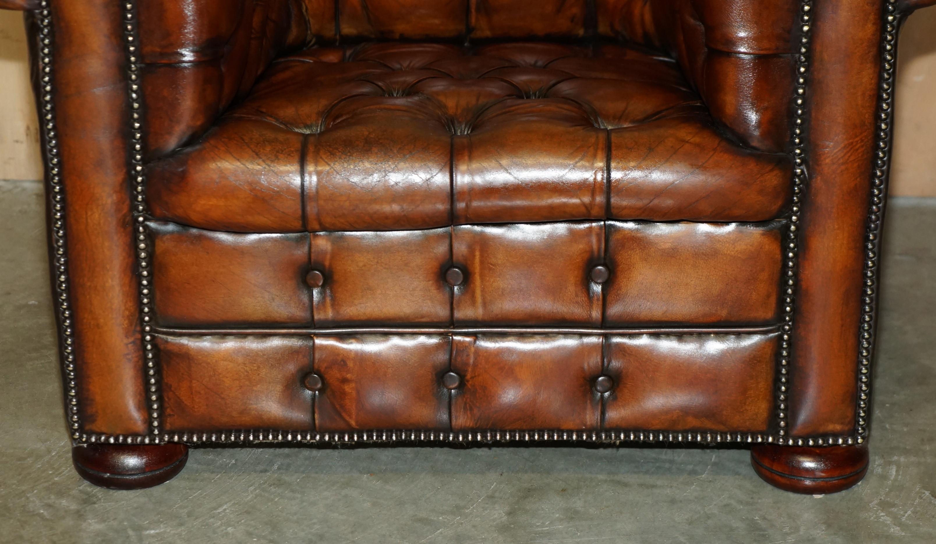 FULLY RESTORED VINTAGE 1930's CHESTERFIELD CLUB ARMCHAIR WHISKY BROWN LEATHER 2