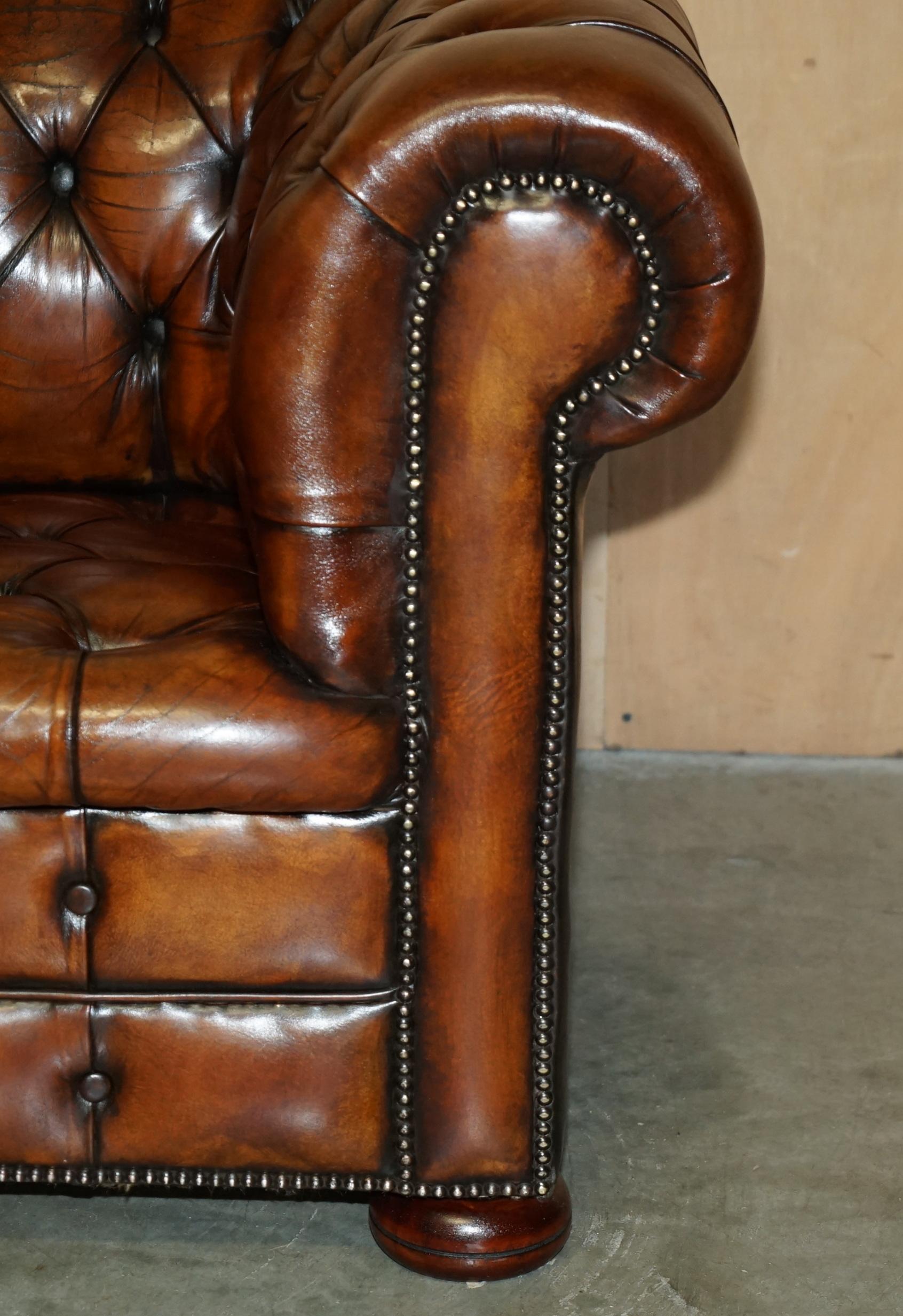 FULLY RESTORED VINTAGE 1930's CHESTERFIELD CLUB ARMCHAIR WHISKY BROWN LEATHER 3