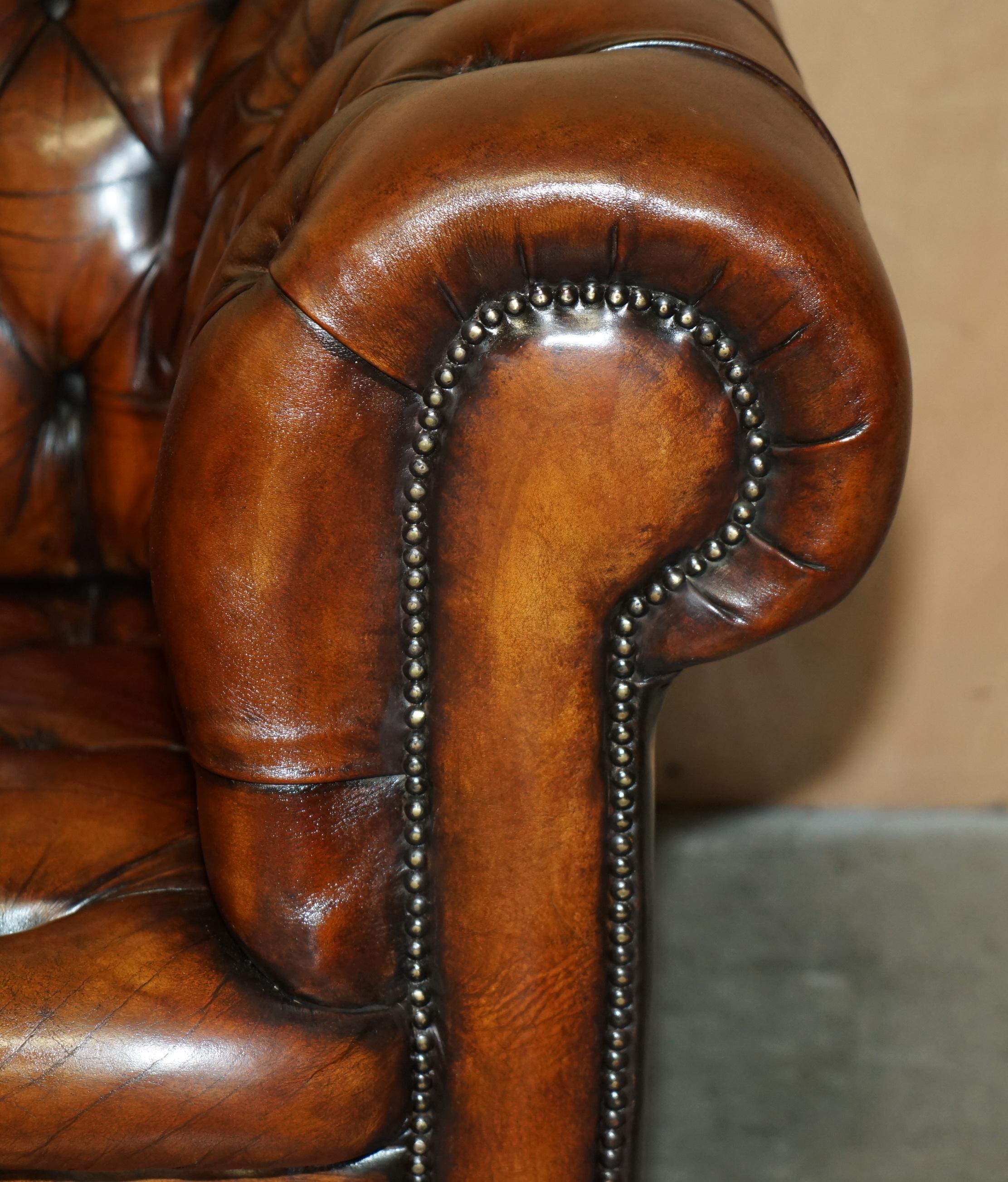 FULLY RESTORED VINTAGE 1930's CHESTERFIELD CLUB ARMCHAIR WHISKY BROWN LEATHER 4