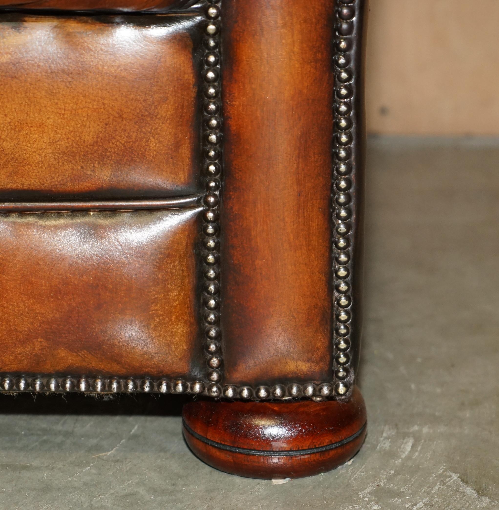 FULLY RESTORED VINTAGE 1930's CHESTERFIELD CLUB ARMCHAIR WHISKY BROWN LEATHER 5