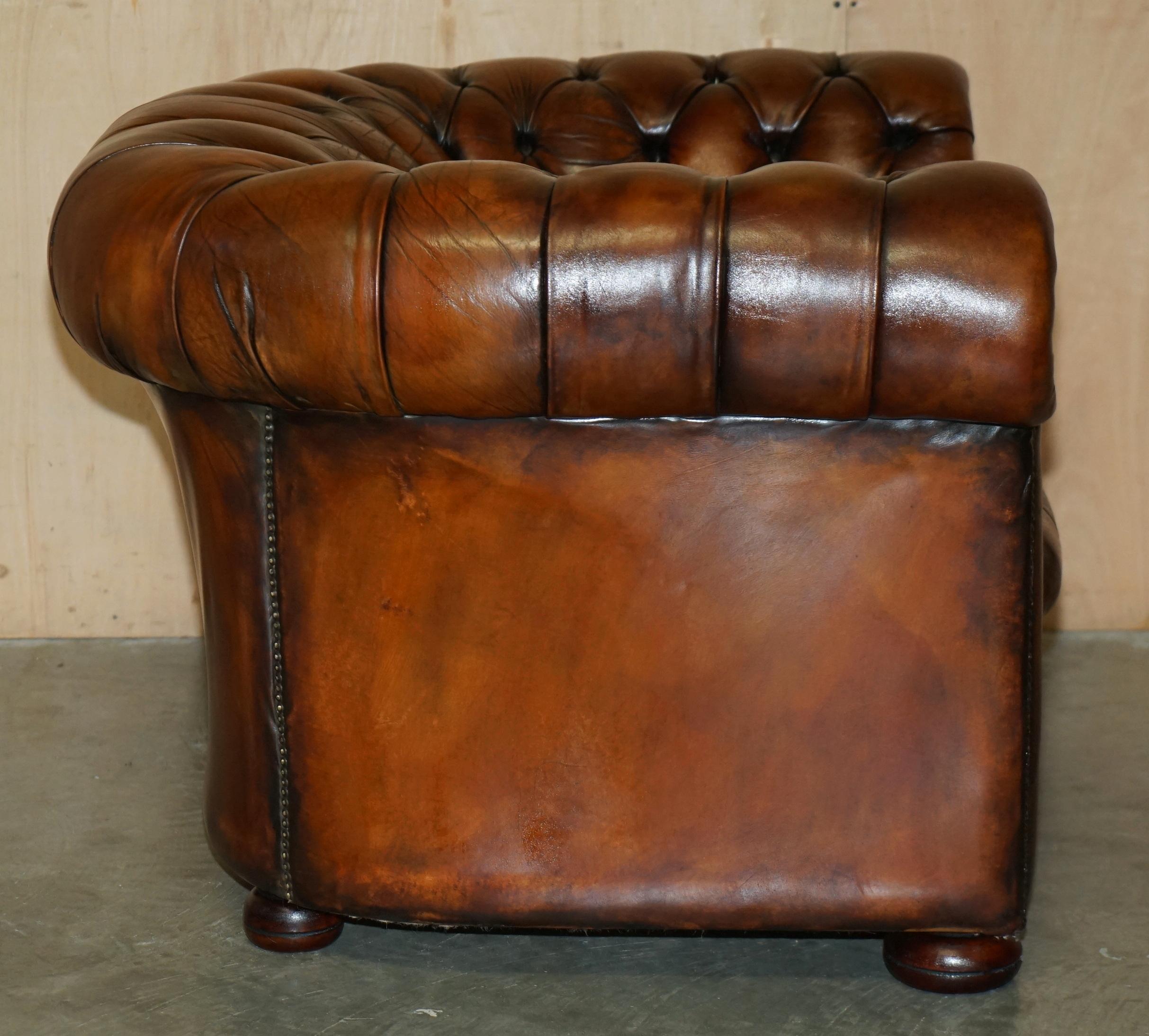 FULLY RESTORED VINTAGE 1930's CHESTERFIELD CLUB ARMCHAIR WHISKY BROWN LEATHER 6