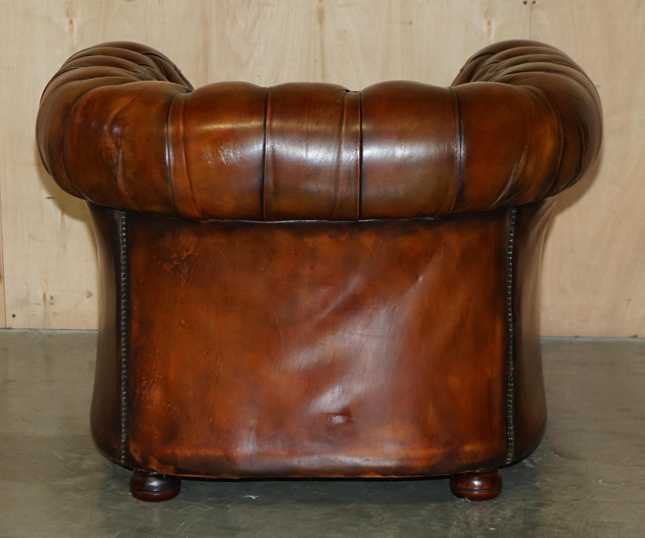 FULLY RESTORED VINTAGE 1930's CHESTERFIELD CLUB ARMCHAIR WHISKY BROWN LEATHER 7