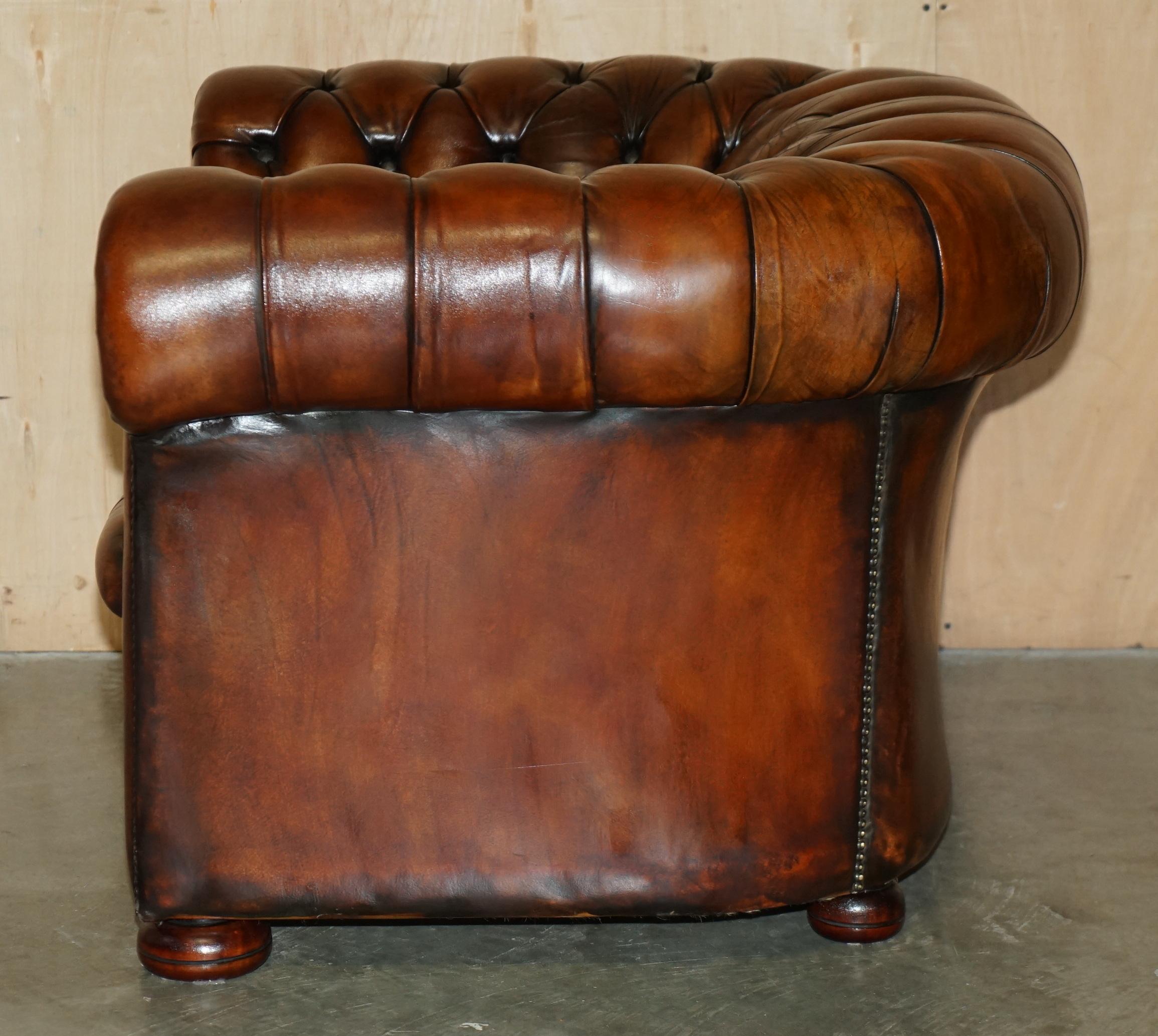 FULLY RESTORED VINTAGE 1930's CHESTERFIELD CLUB ARMCHAIR WHISKY BROWN LEATHER 8