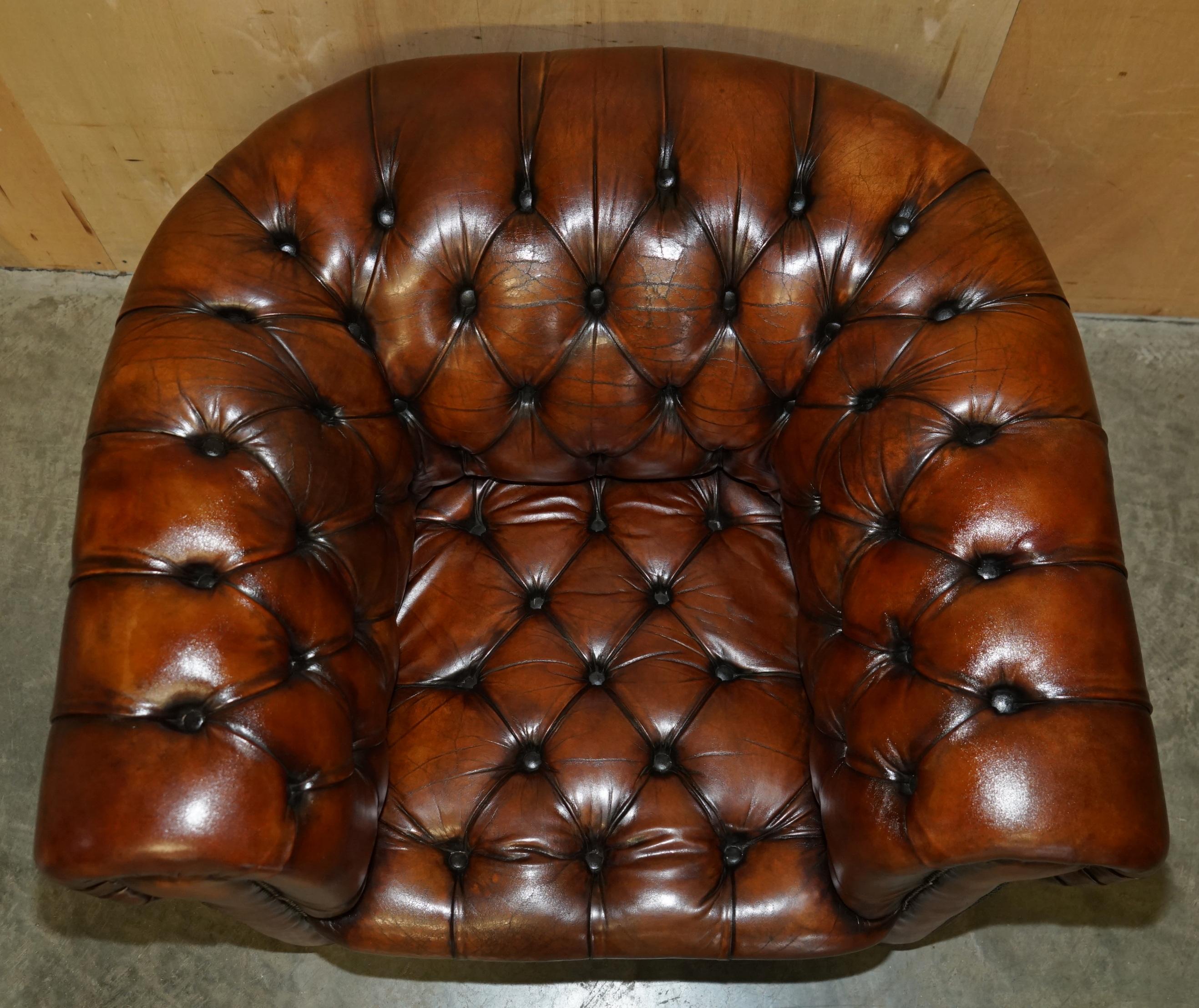 Art Deco FULLY RESTORED VINTAGE 1930's CHESTERFIELD CLUB ARMCHAIR WHISKY BROWN LEATHER