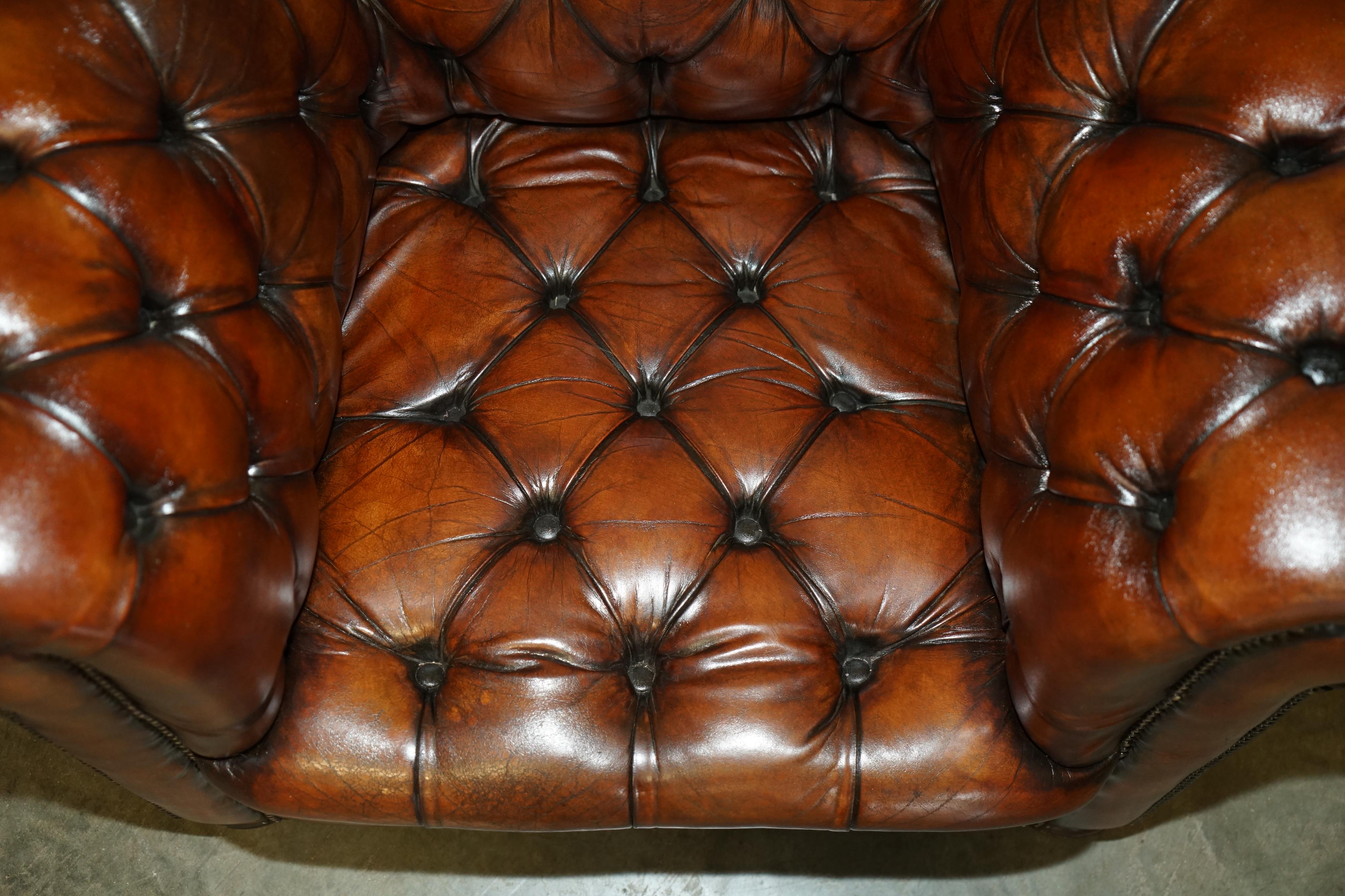 English FULLY RESTORED VINTAGE 1930's CHESTERFIELD CLUB ARMCHAIR WHISKY BROWN LEATHER