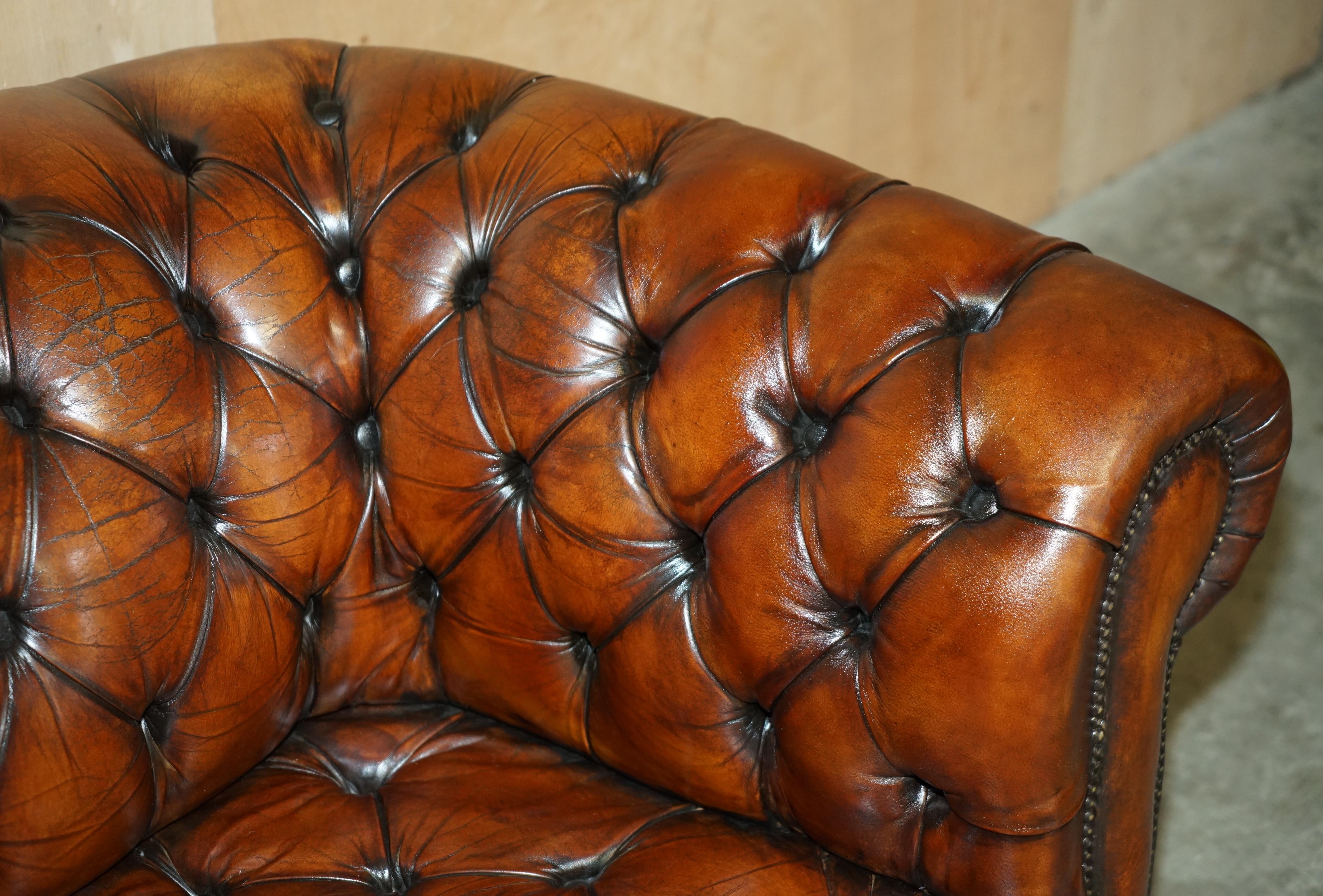 FULLY RESTORED VINTAGE 1930's CHESTERFIELD CLUB ARMCHAIR WHISKY BROWN LEATHER In Good Condition In West Sussex, Pulborough