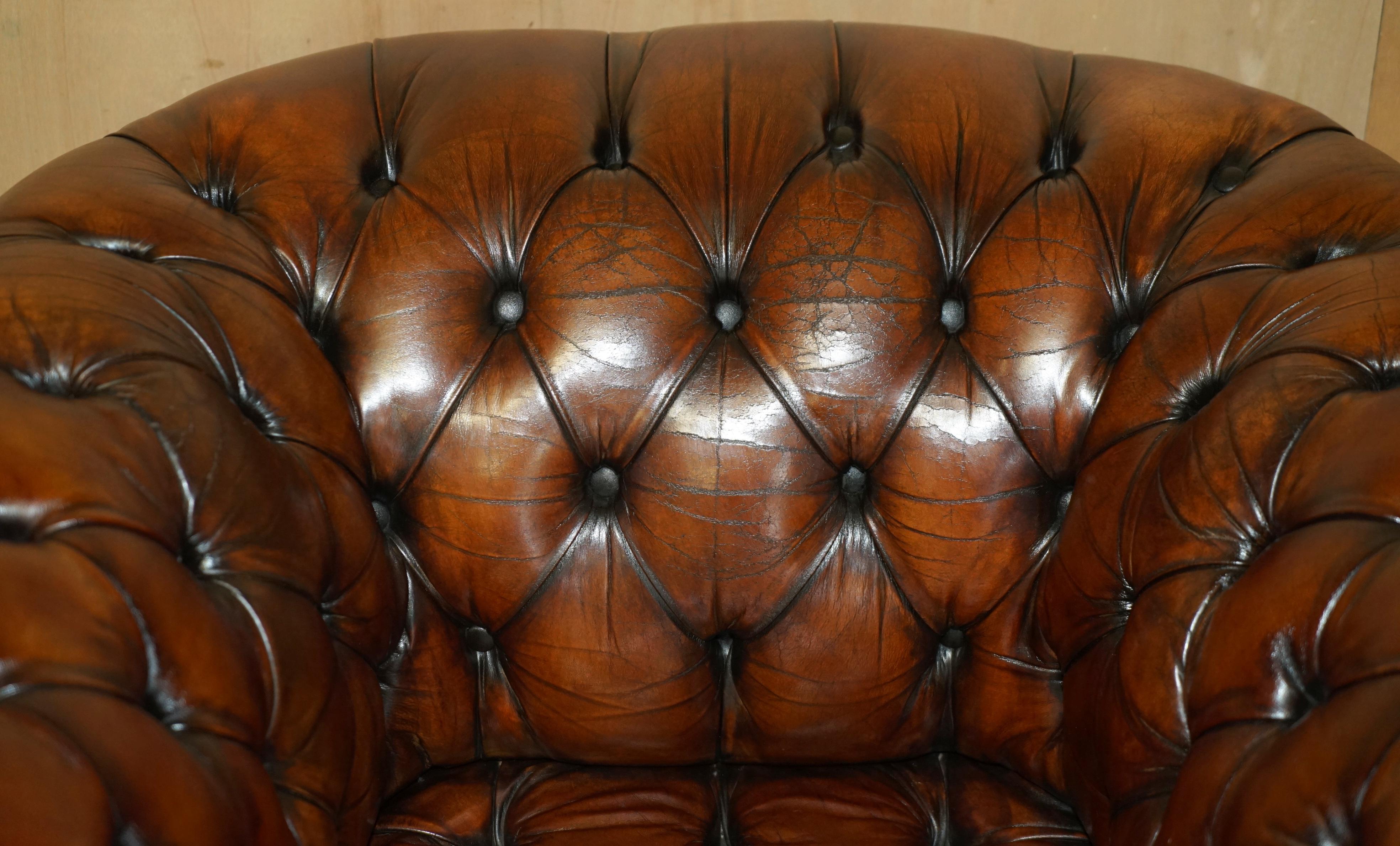 Mid-20th Century FULLY RESTORED VINTAGE 1930's CHESTERFIELD CLUB ARMCHAIR WHISKY BROWN LEATHER
