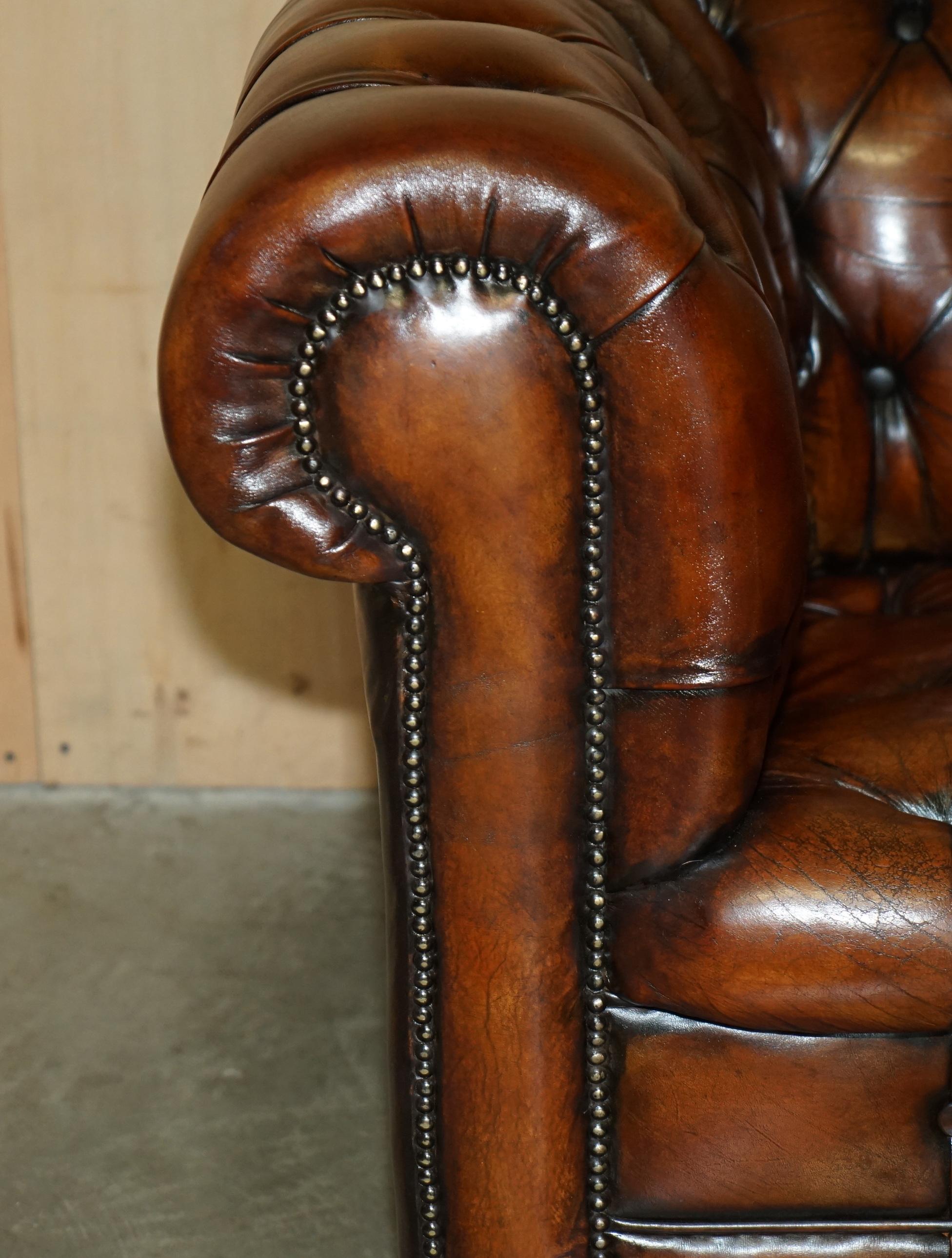 FULLY RESTORED VINTAGE 1930's CHESTERFIELD CLUB ARMCHAIR WHISKY BROWN LEATHER 1