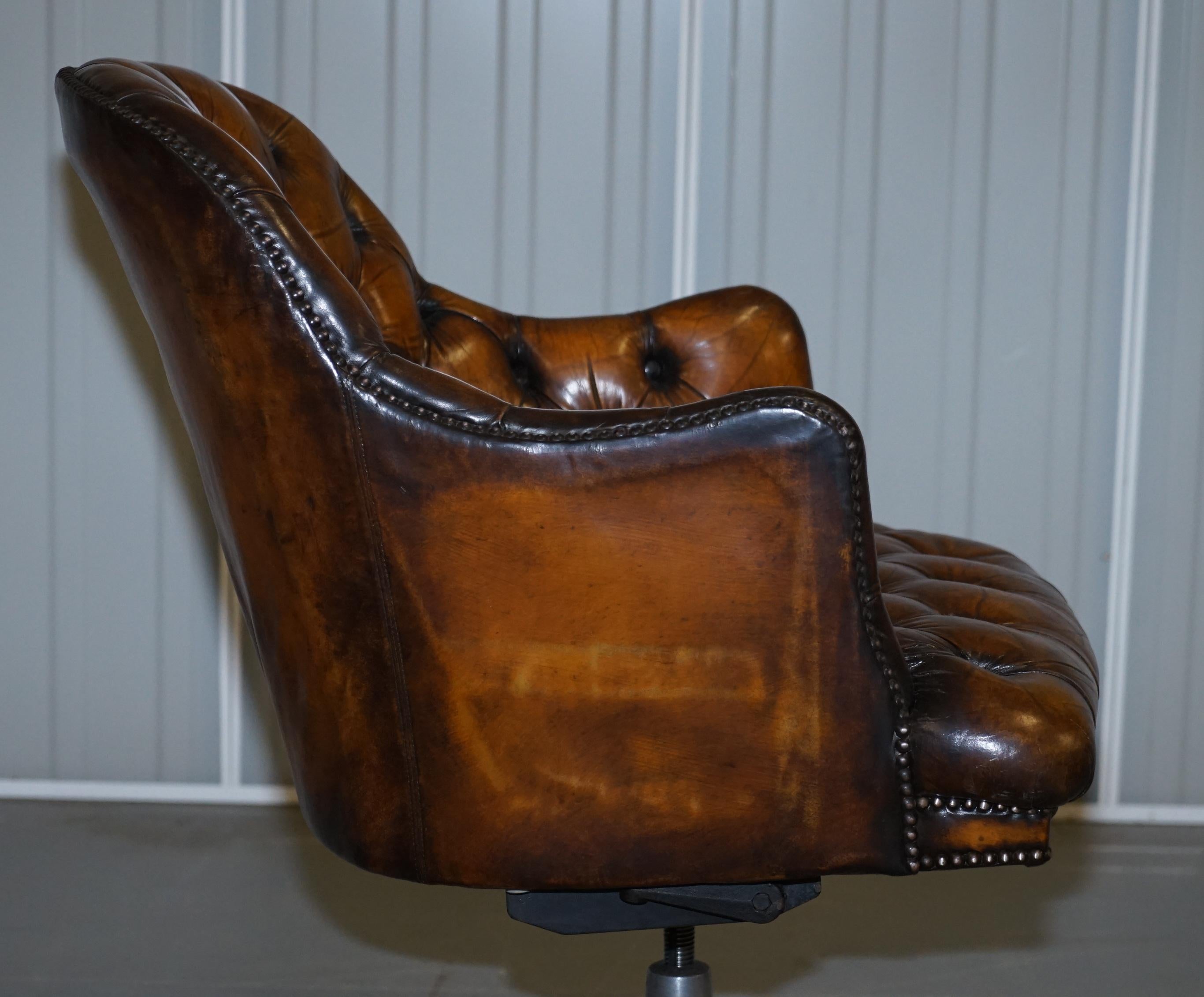 Fully Restored Vintage Brown Leather Chesterfield Captains Directors Armchair 7