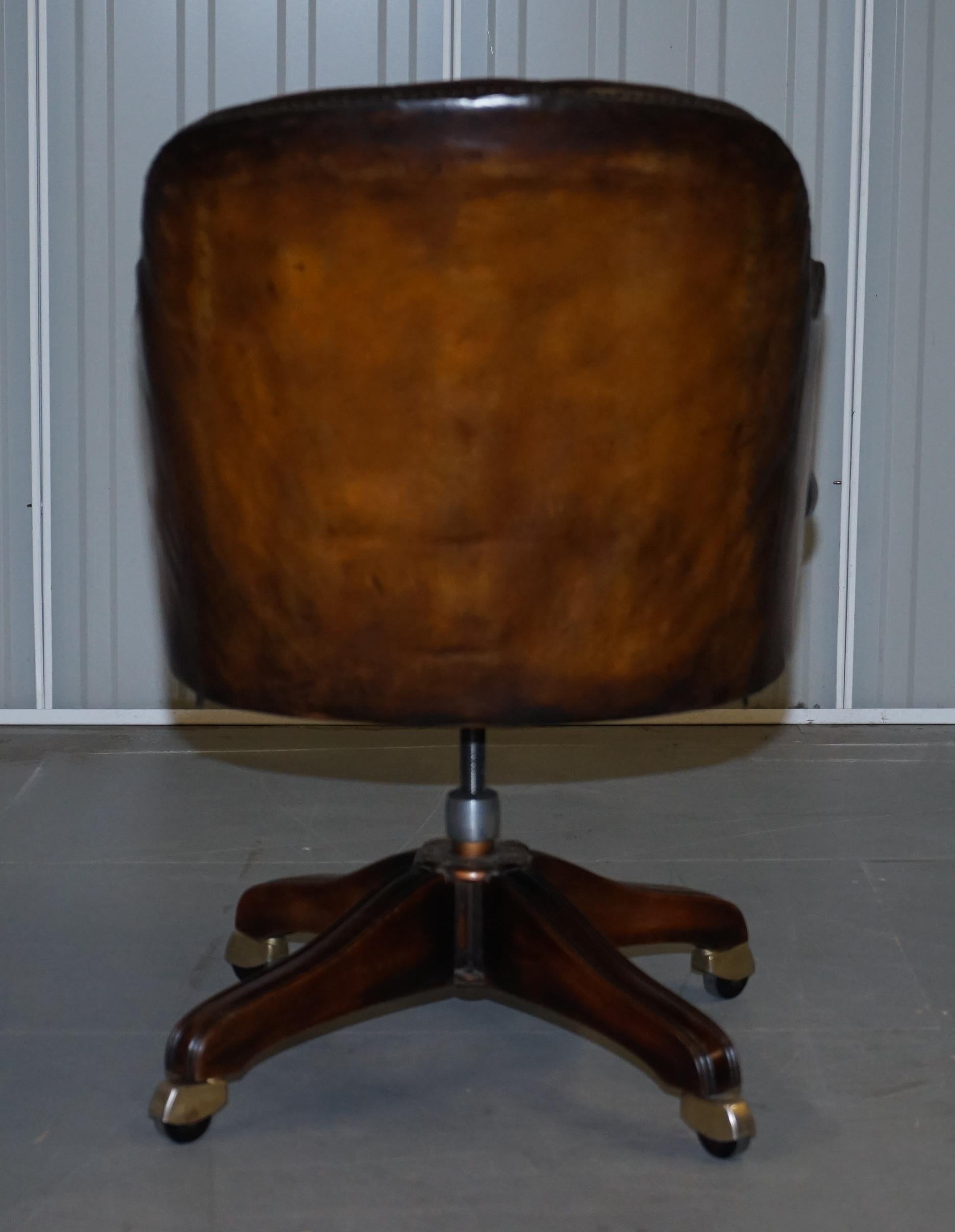 Fully Restored Vintage Brown Leather Chesterfield Captains Directors Armchair 8