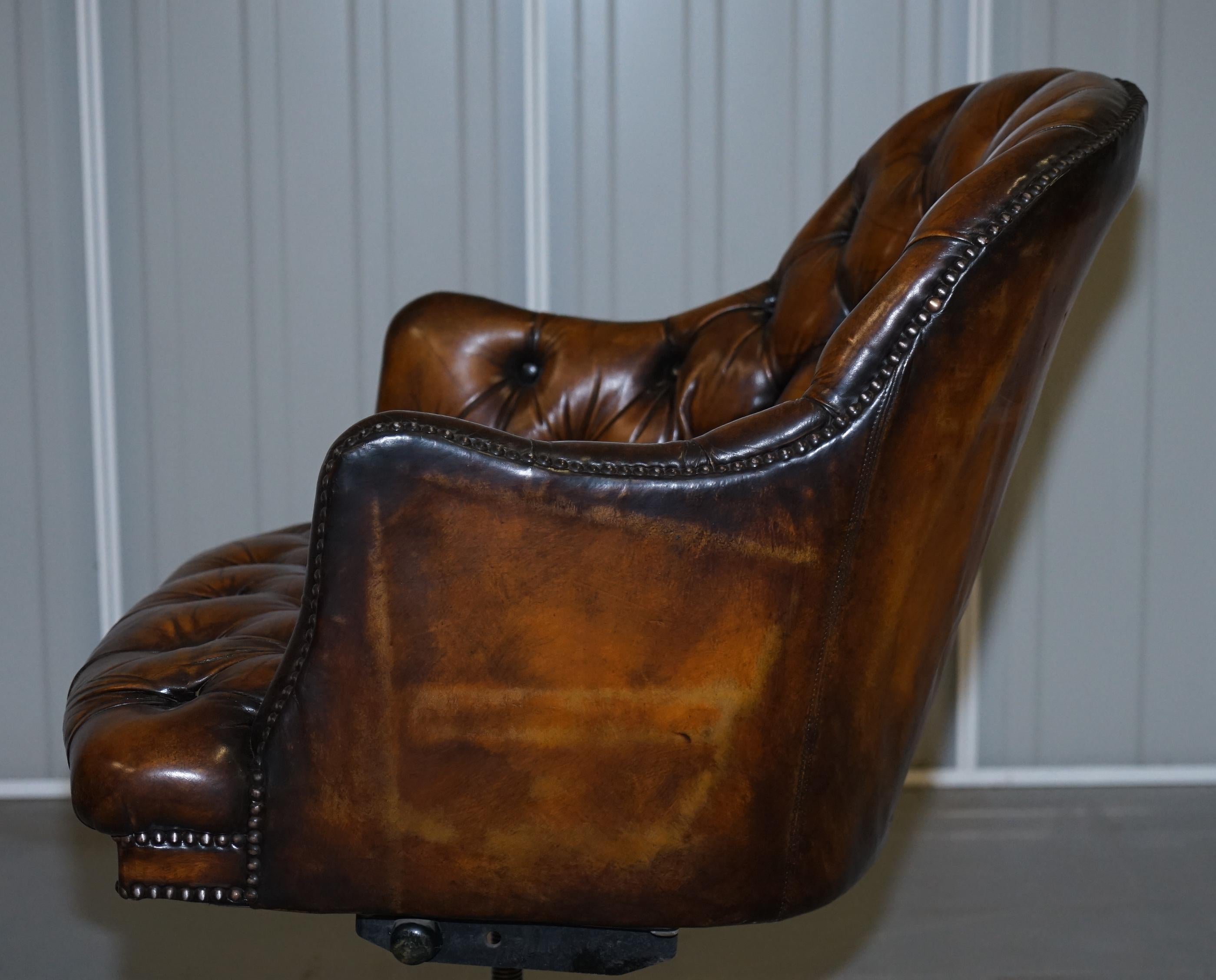 Fully Restored Vintage Brown Leather Chesterfield Captains Directors Armchair 9