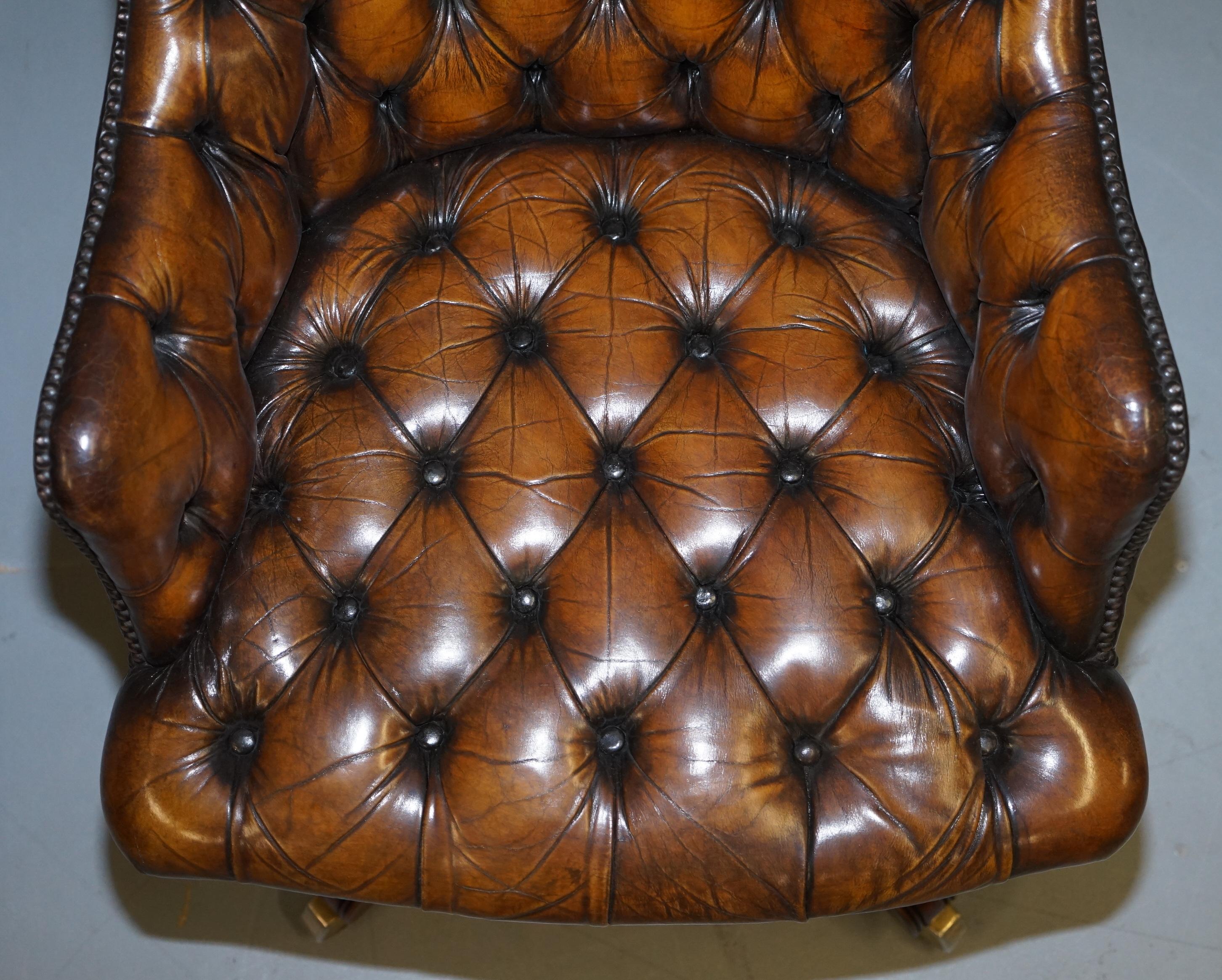 20th Century Fully Restored Vintage Brown Leather Chesterfield Captains Directors Armchair