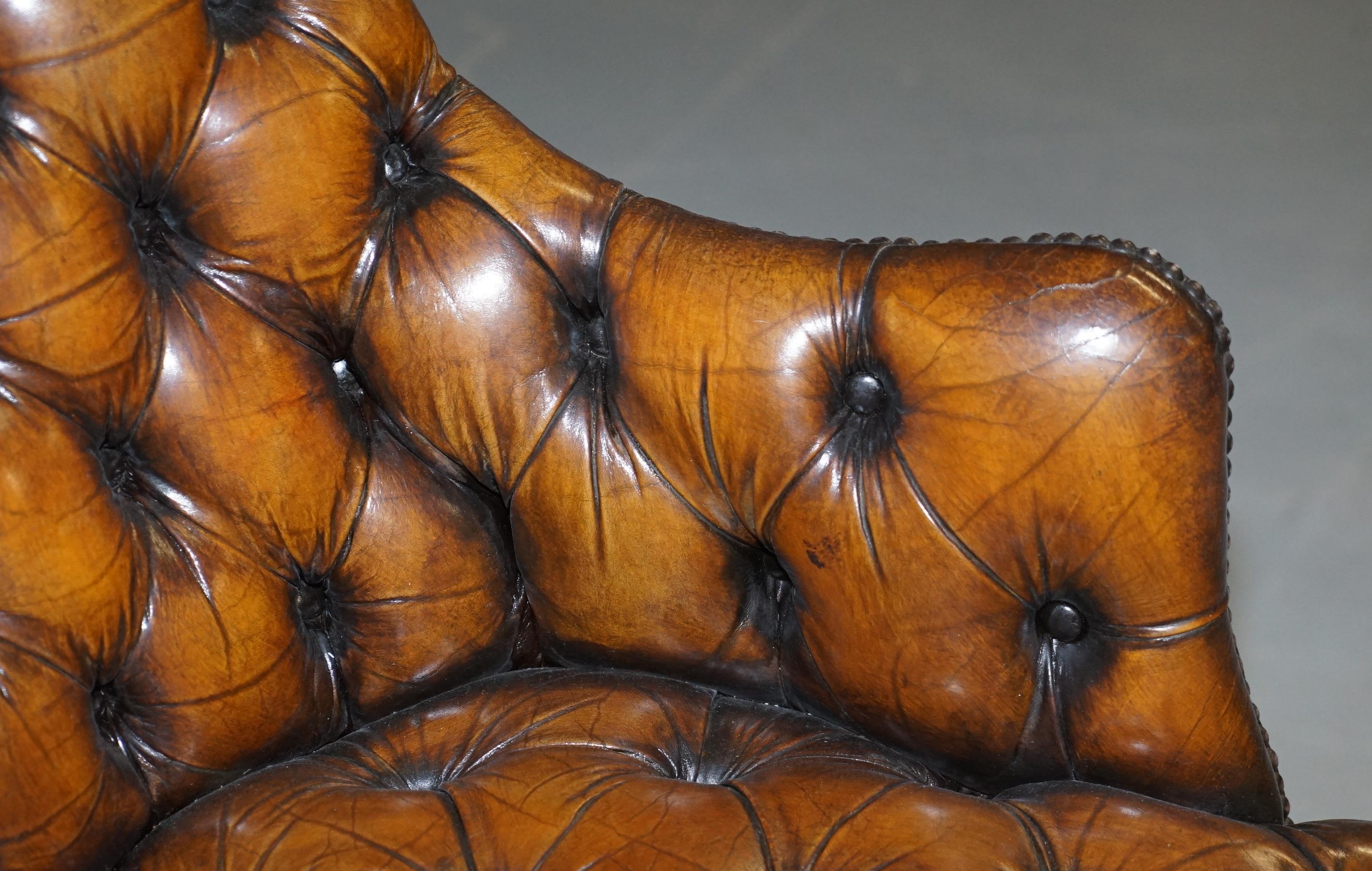 Fully Restored Vintage Brown Leather Chesterfield Captains Directors Armchair 4