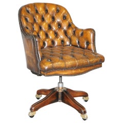 Fully Restored Vintage Brown Leather Chesterfield Captains Directors Armchair