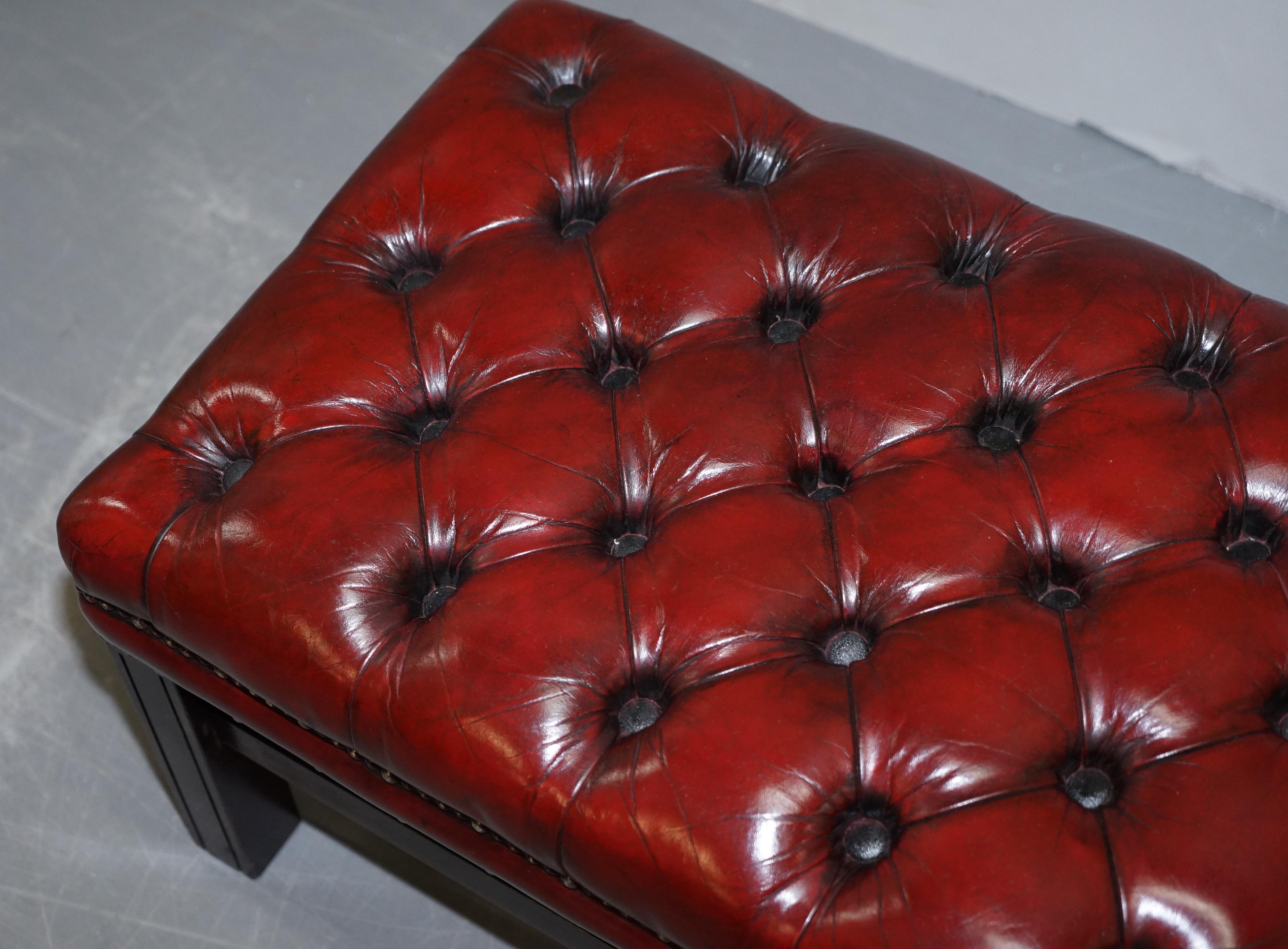 Hand-Crafted Fully Restored Vintage Chesterfield Bordeaux Leather Hand Dyed Footstool Bench