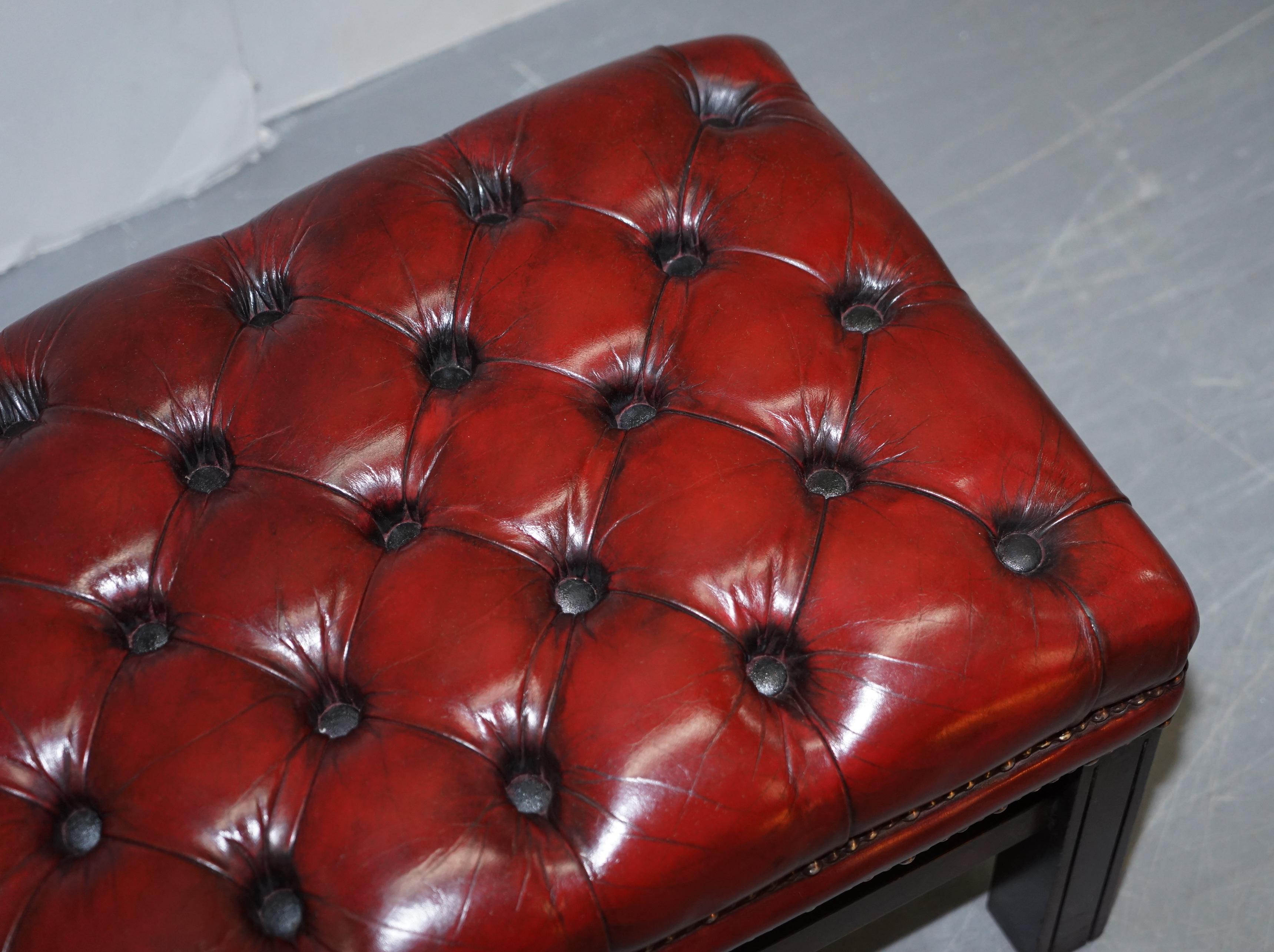 20th Century Fully Restored Vintage Chesterfield Bordeaux Leather Hand Dyed Footstool Bench