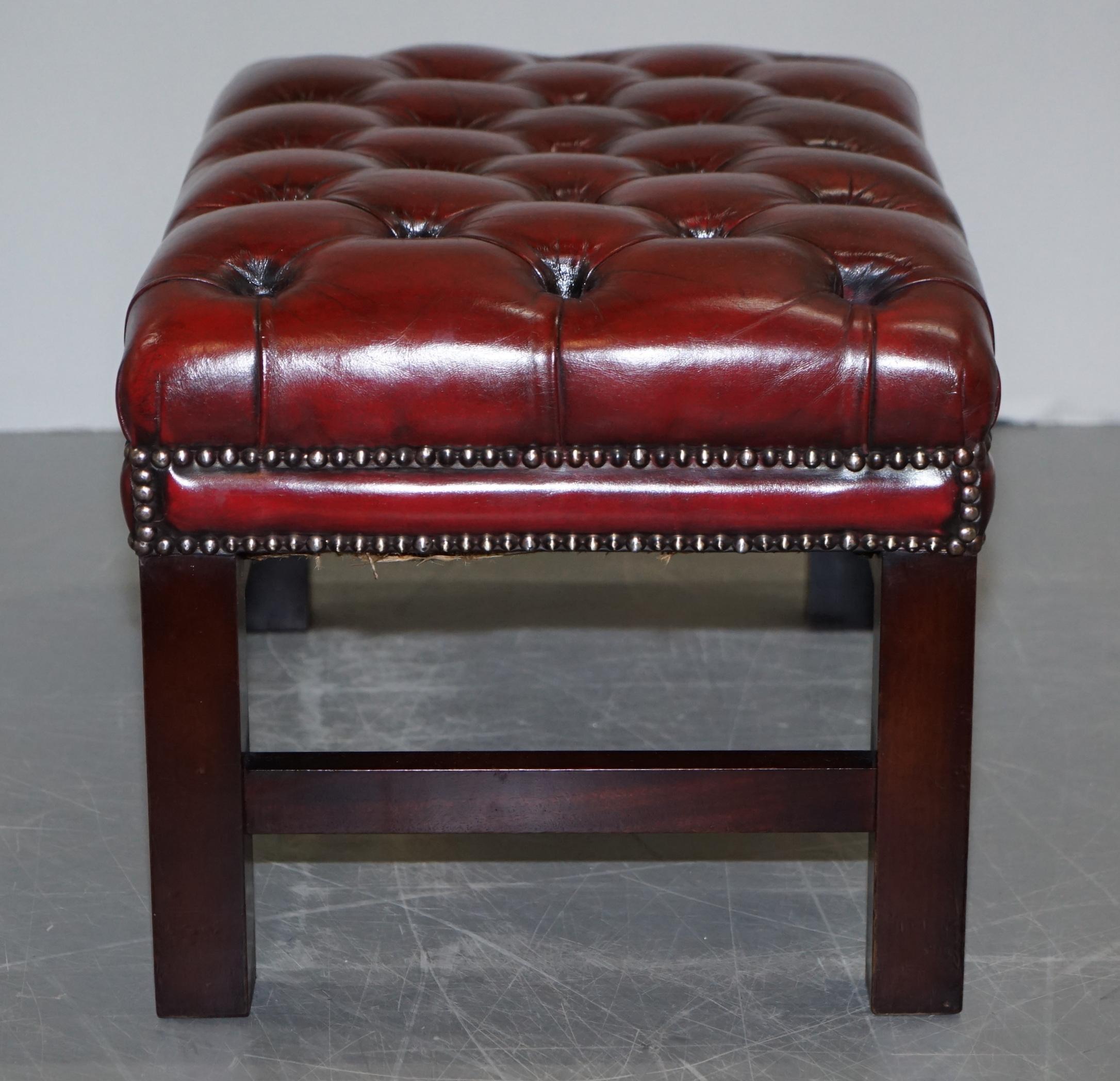 Fully Restored Vintage Chesterfield Bordeaux Leather Hand Dyed Footstool Bench 2
