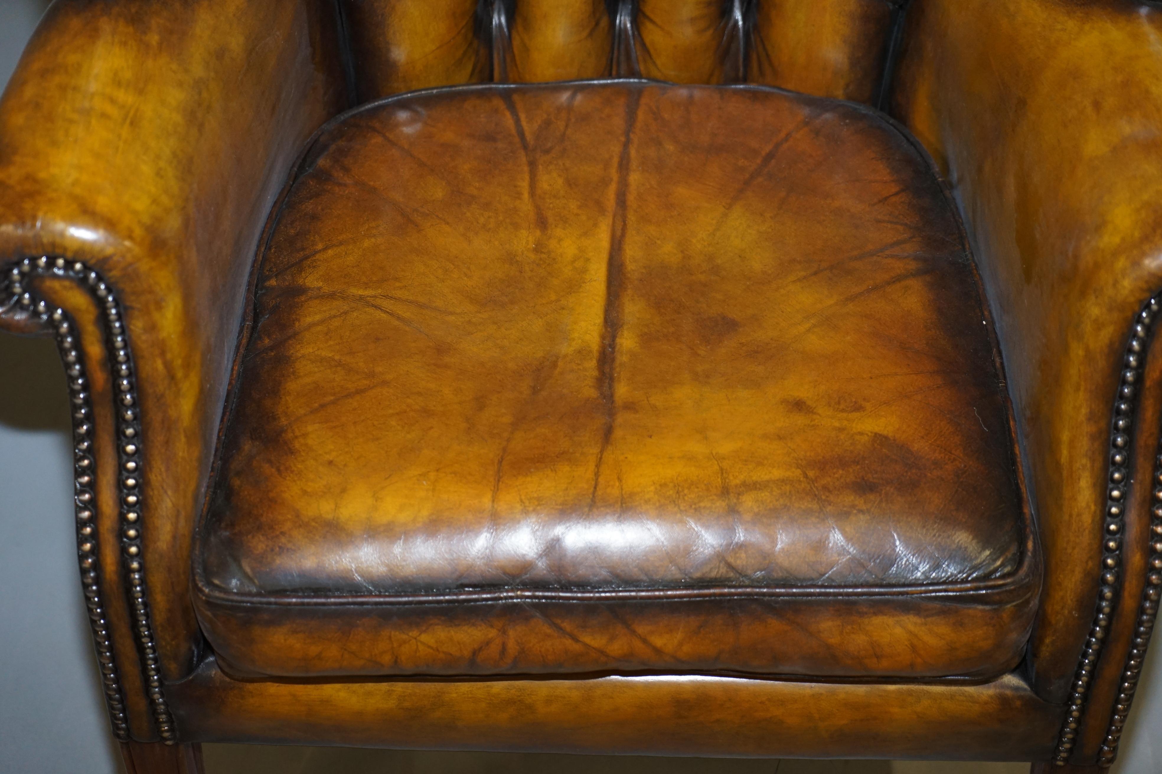 Fully Restored Vintage Chesterfield Porters Wingback Armchair Brown Leather For Sale 2