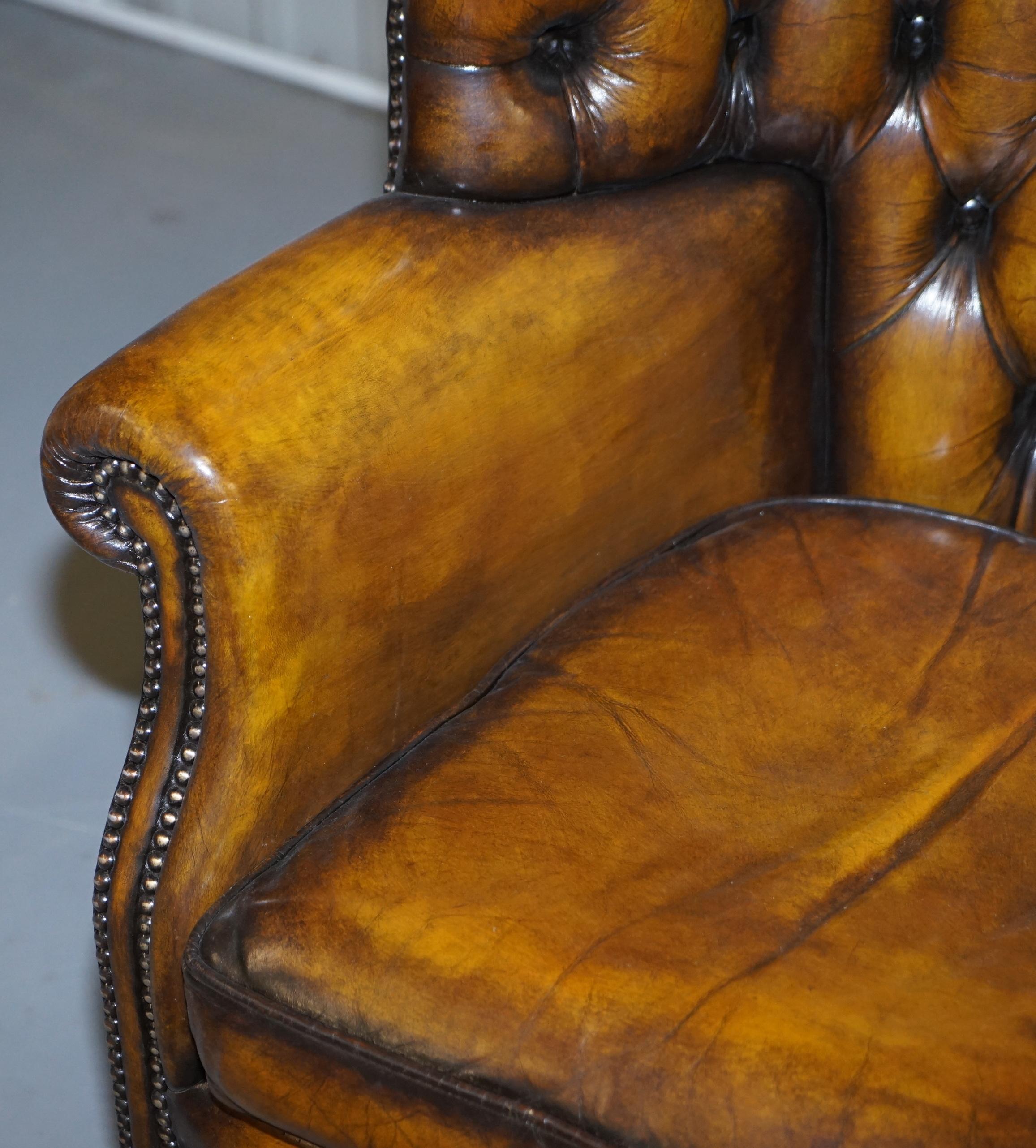 Fully Restored Vintage Chesterfield Porters Wingback Armchair Brown Leather For Sale 3