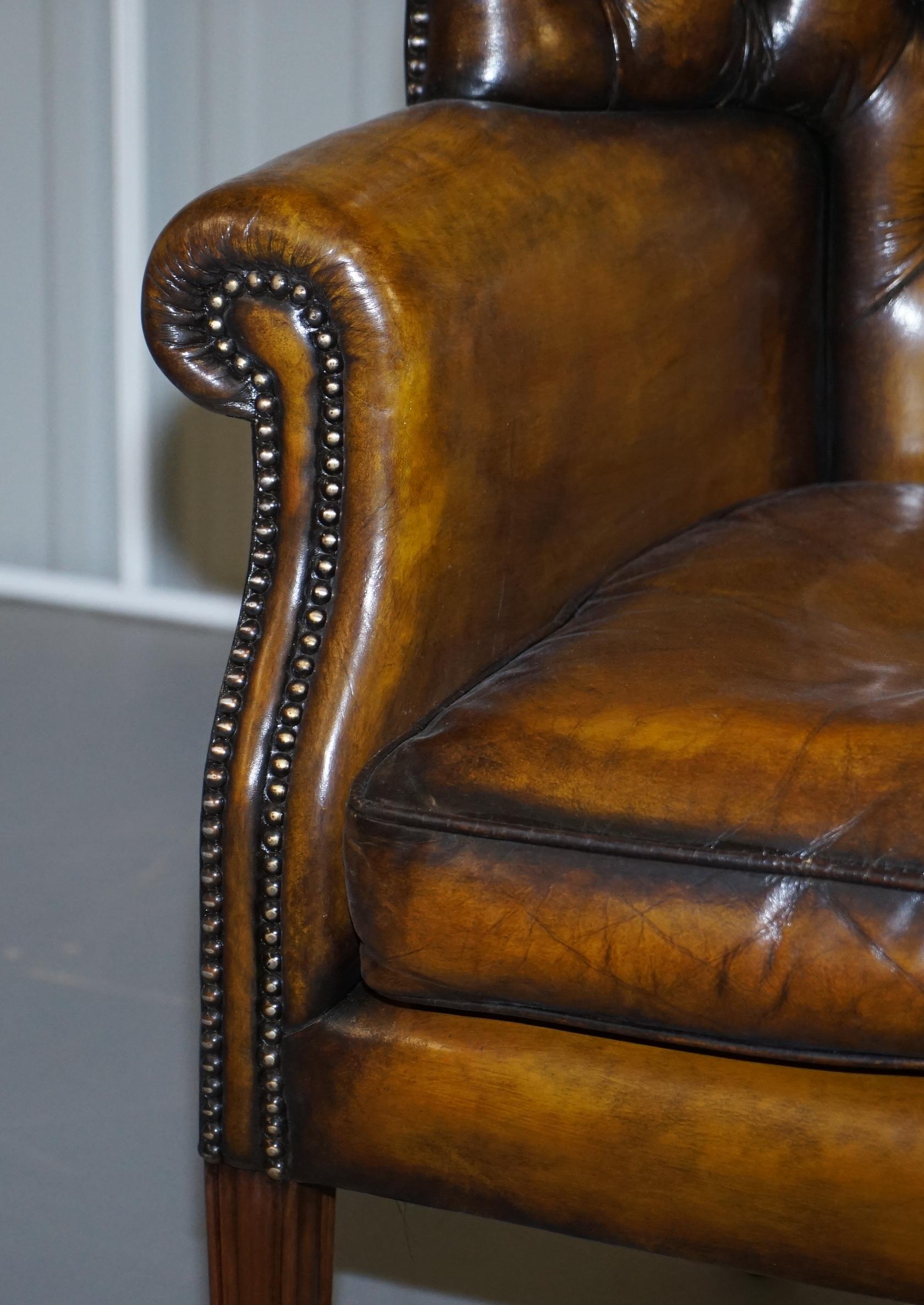 Fully Restored Vintage Chesterfield Porters Wingback Armchair Brown Leather For Sale 6