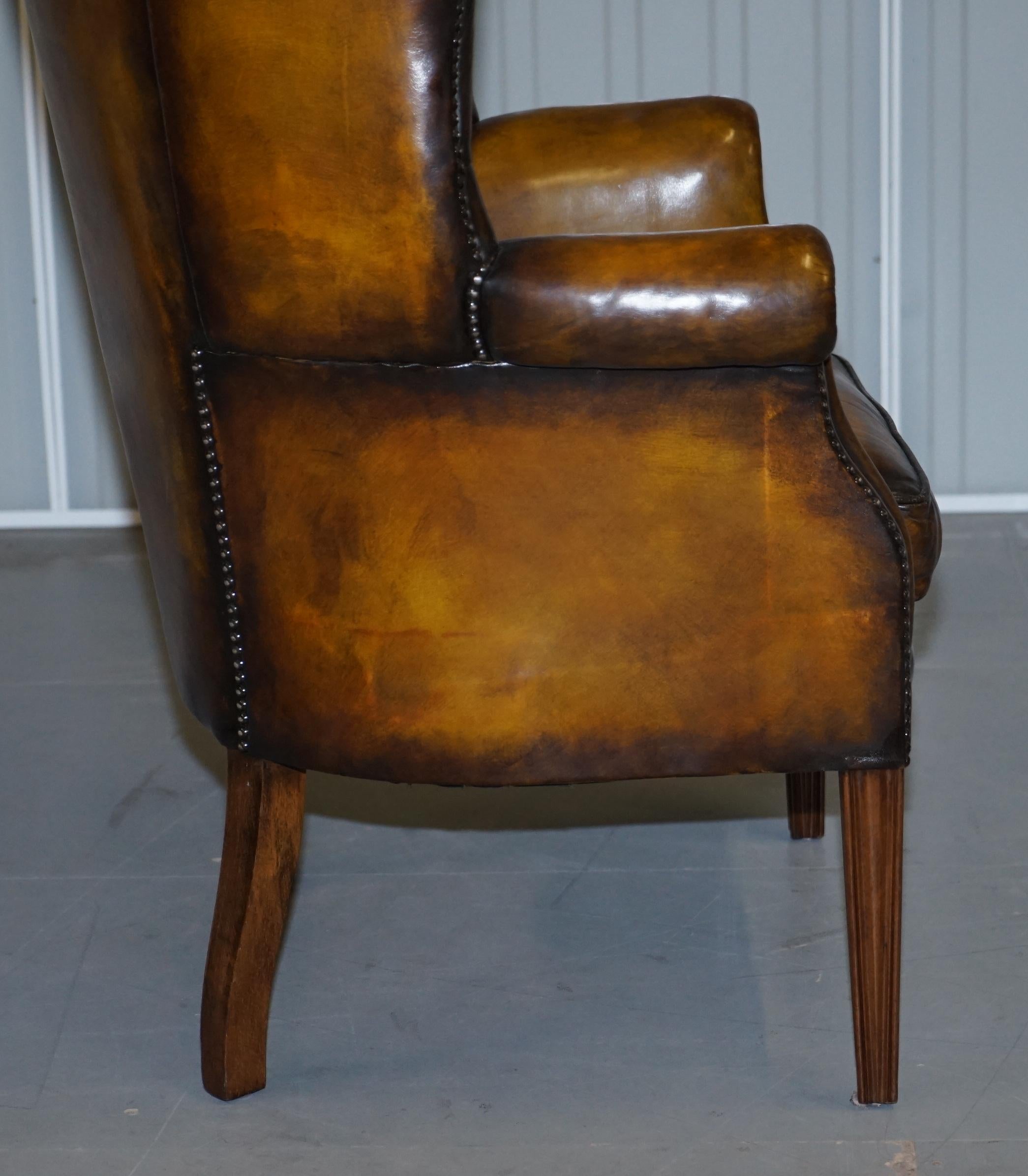 Fully Restored Vintage Chesterfield Porters Wingback Armchair Brown Leather For Sale 9