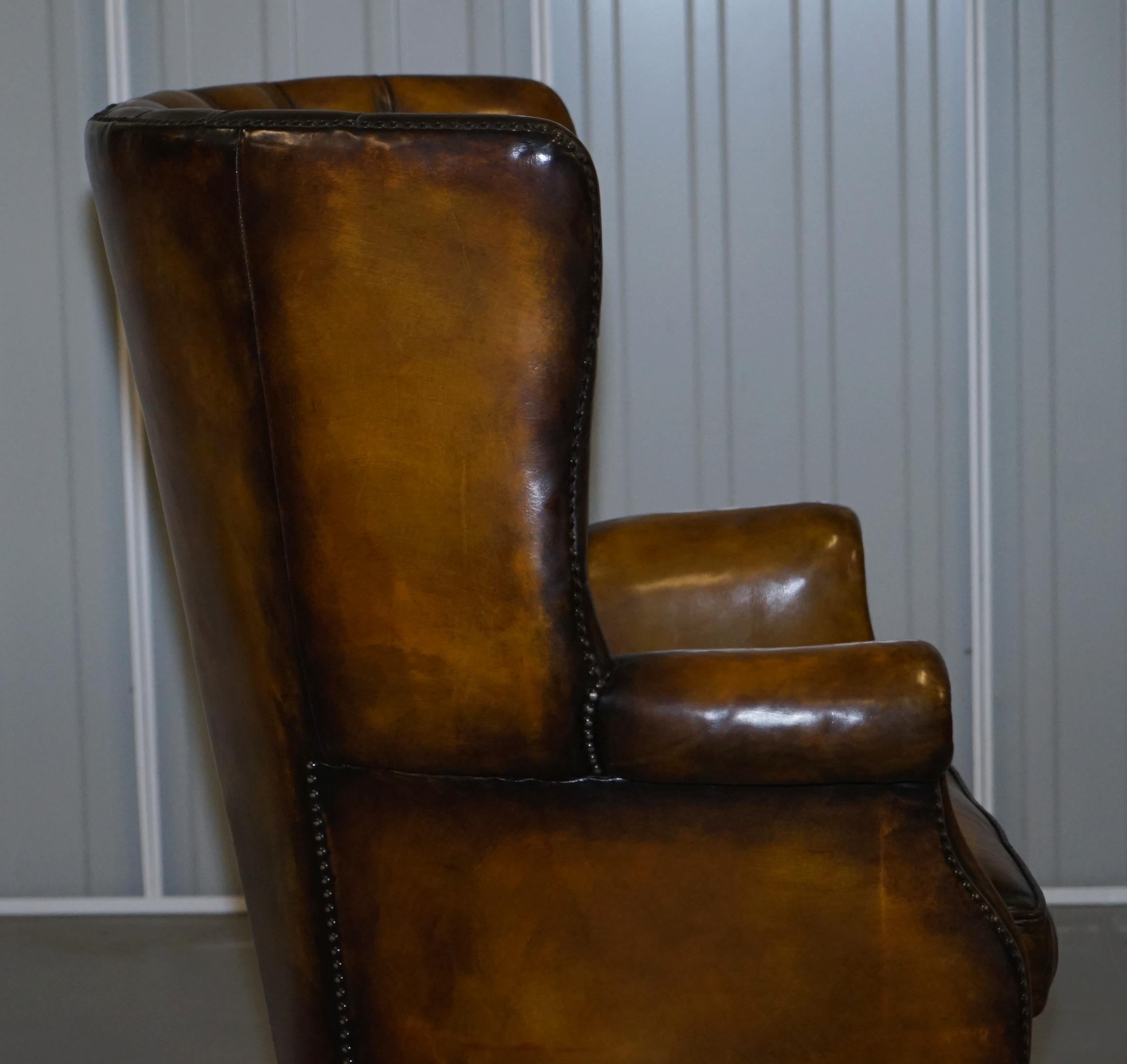 Fully Restored Vintage Chesterfield Porters Wingback Armchair Brown Leather For Sale 10
