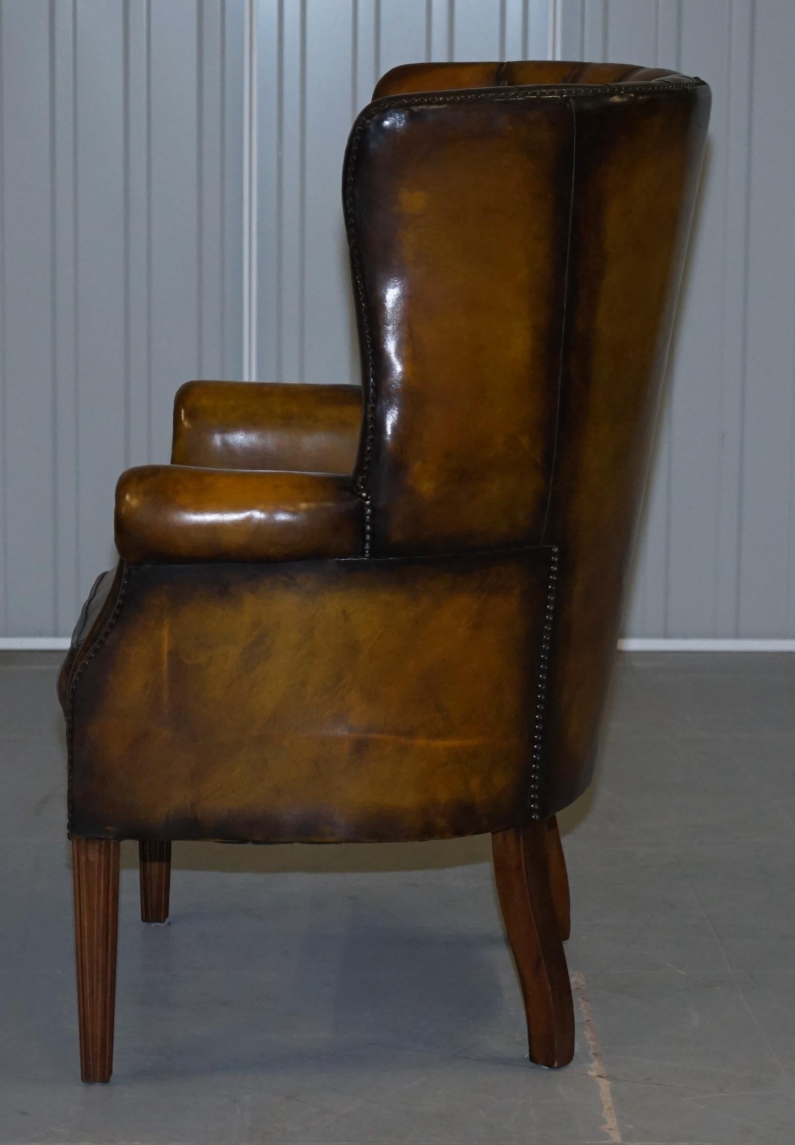 Fully Restored Vintage Chesterfield Porters Wingback Armchair Brown Leather For Sale 12