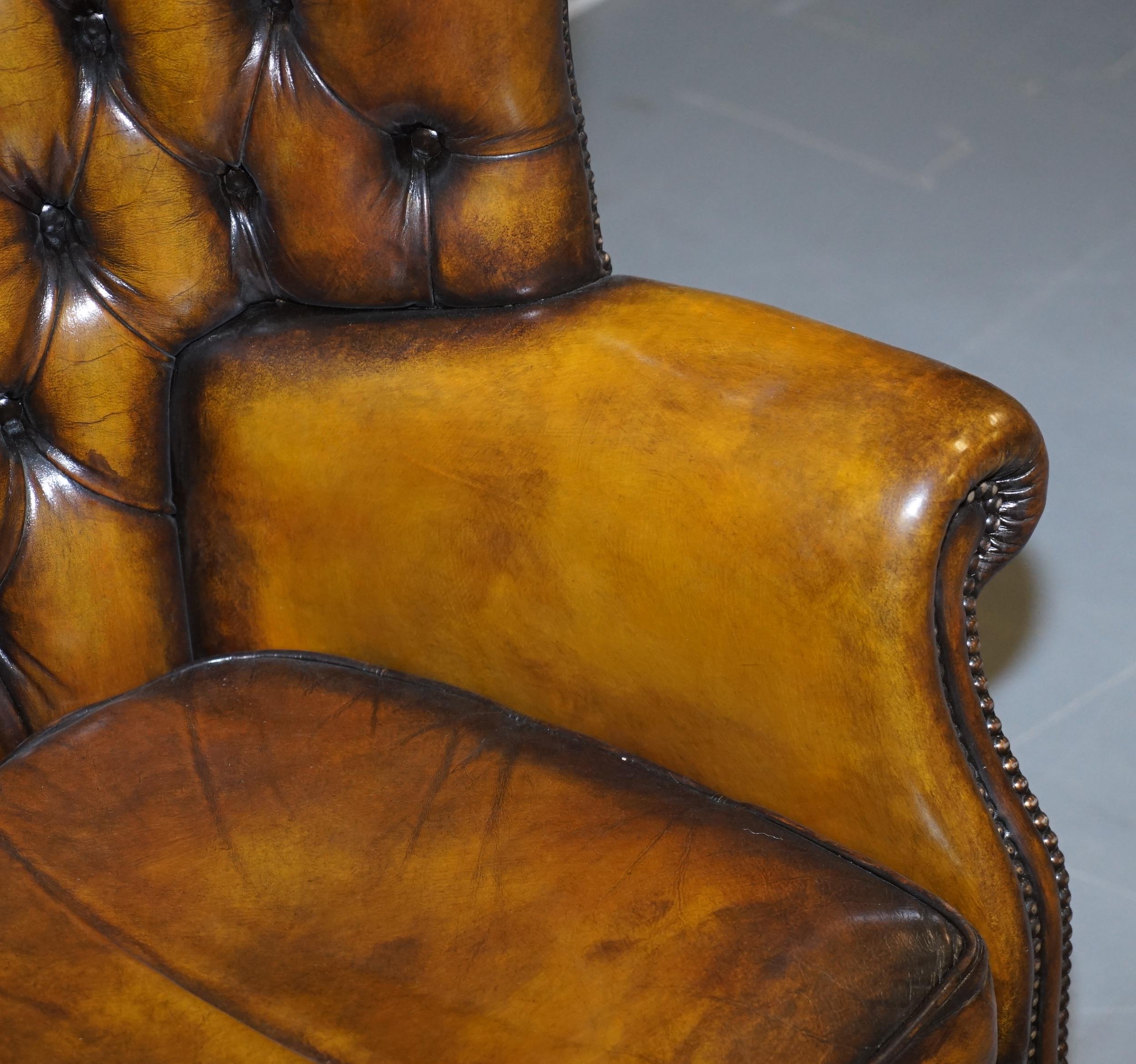 Fully Restored Vintage Chesterfield Porters Wingback Armchair Brown Leather For Sale 1