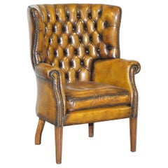 Fully Restored Vintage Chesterfield Porters Wingback Armchair Brown Leather
