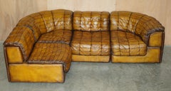 RESTORED ViNTAGE CIGAR BROWN LEATHER DE SEDE DS-11 MODULAR CORNER SOFA