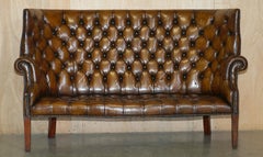 FULLY RESTORED ViNTAGE CIGAR BROWN LEATHER PORTERS WINGBACK CHESTERFIELD SOFA