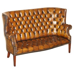 FULLY RESTORED ViNTAGE CIGAR BROWN LEATHER PORTERS WINGBACK CHESTERFIELD SOFA