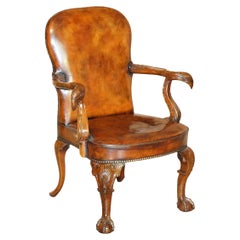 Fully Restored Vintage Eagle Armed Claw & Ball Feet Brown Leather Armchair