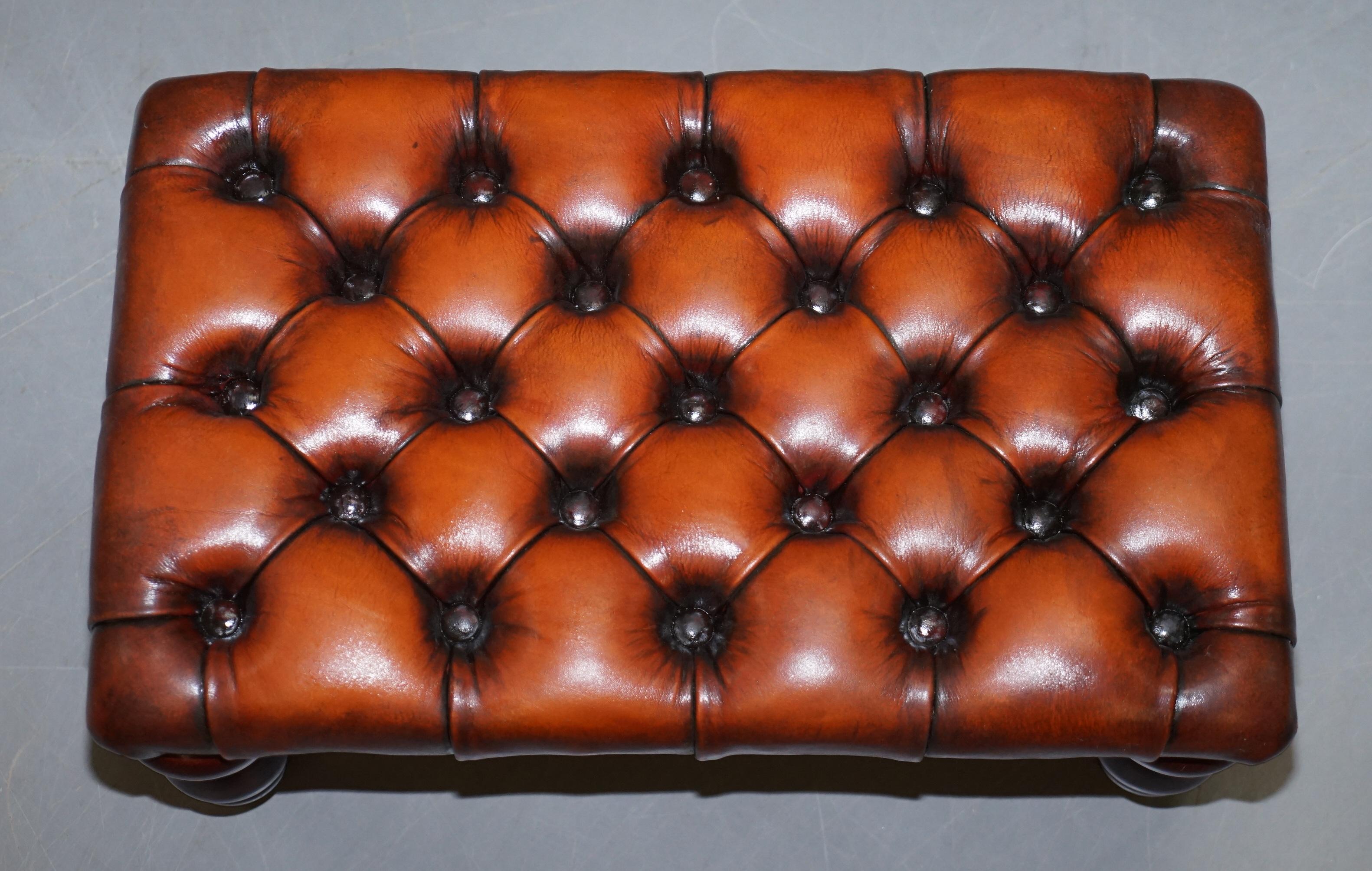 Chesterfield Fully Restored Vintage Hand Dyed Whisky Brown Leather Small Footstool Lovely