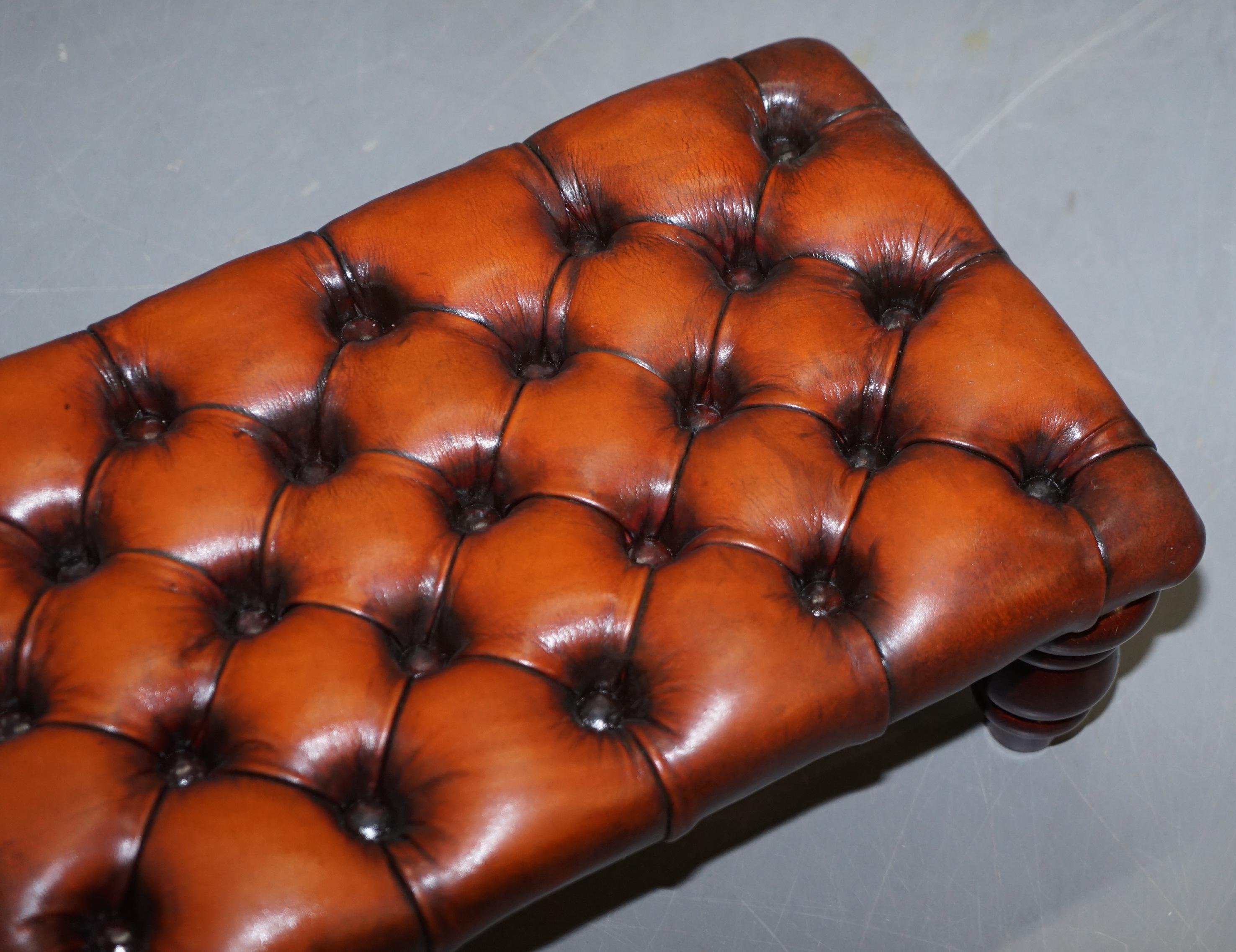 Hand-Crafted Fully Restored Vintage Hand Dyed Whisky Brown Leather Small Footstool Lovely