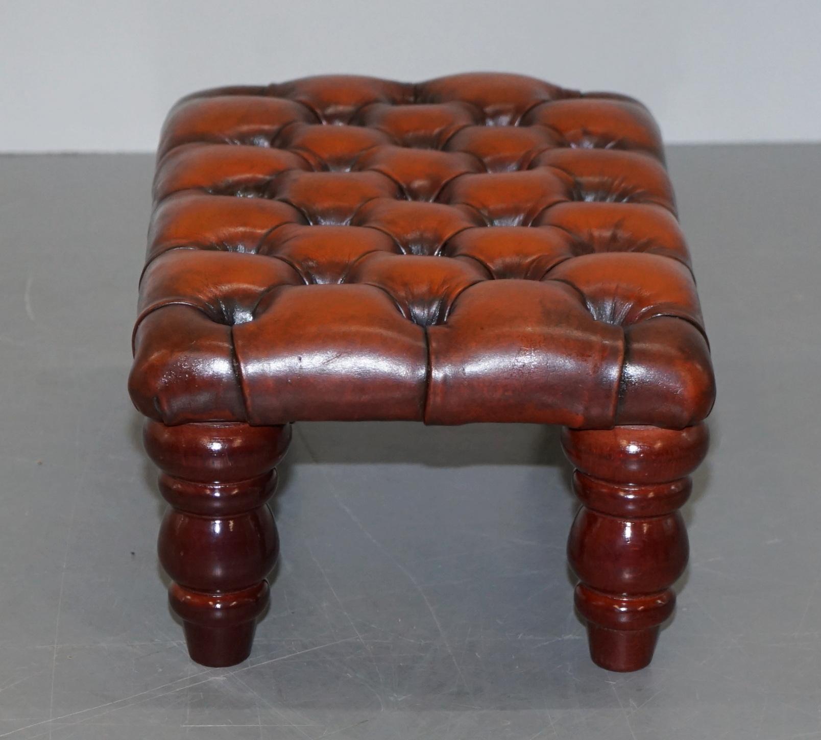 Fully Restored Vintage Hand Dyed Whisky Brown Leather Small Footstool Lovely 1