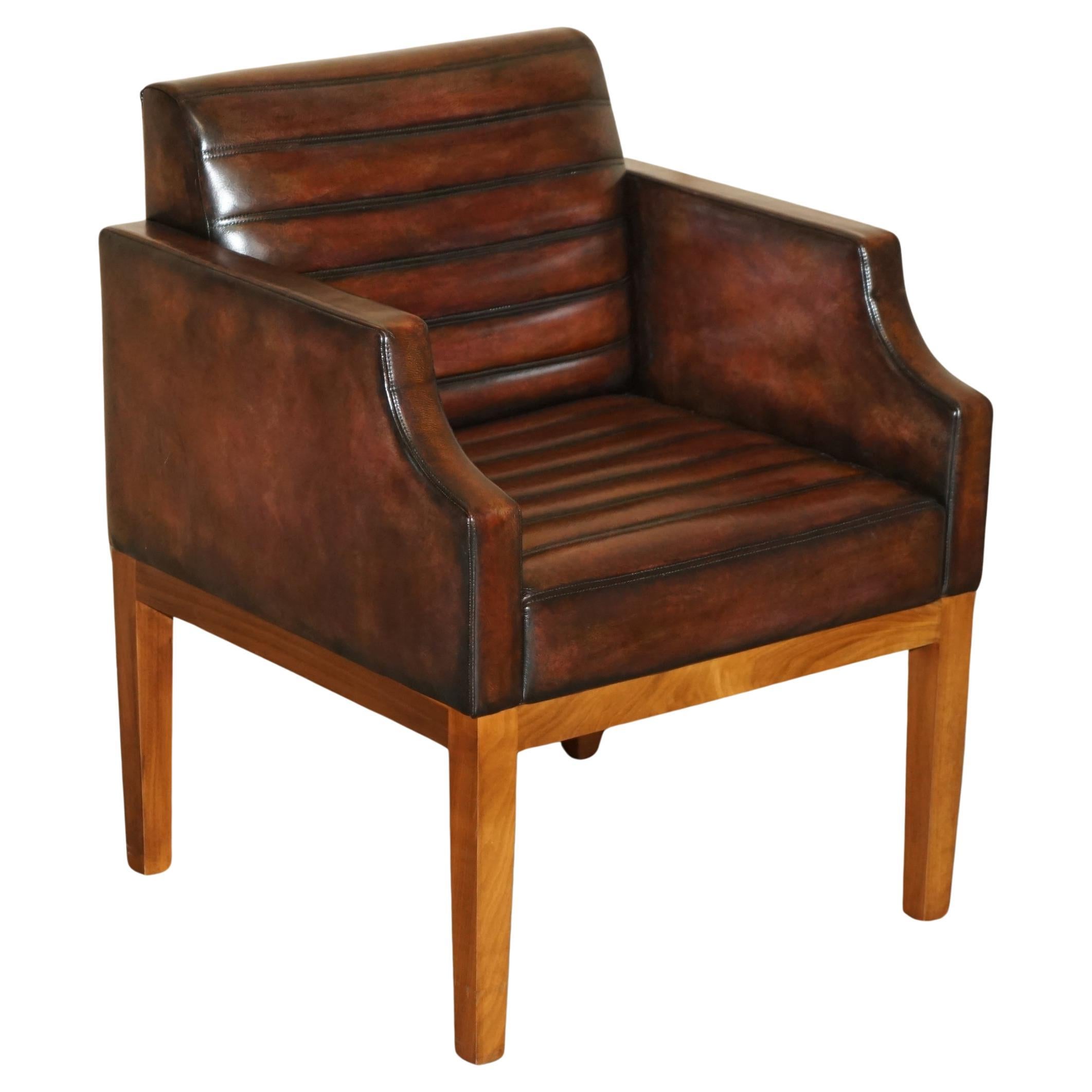 FULLY RESTORED VISCOUNT DAVID LINLEY ONE OF A KIND BROWN LEATHER DESK ARMCHAiR For Sale