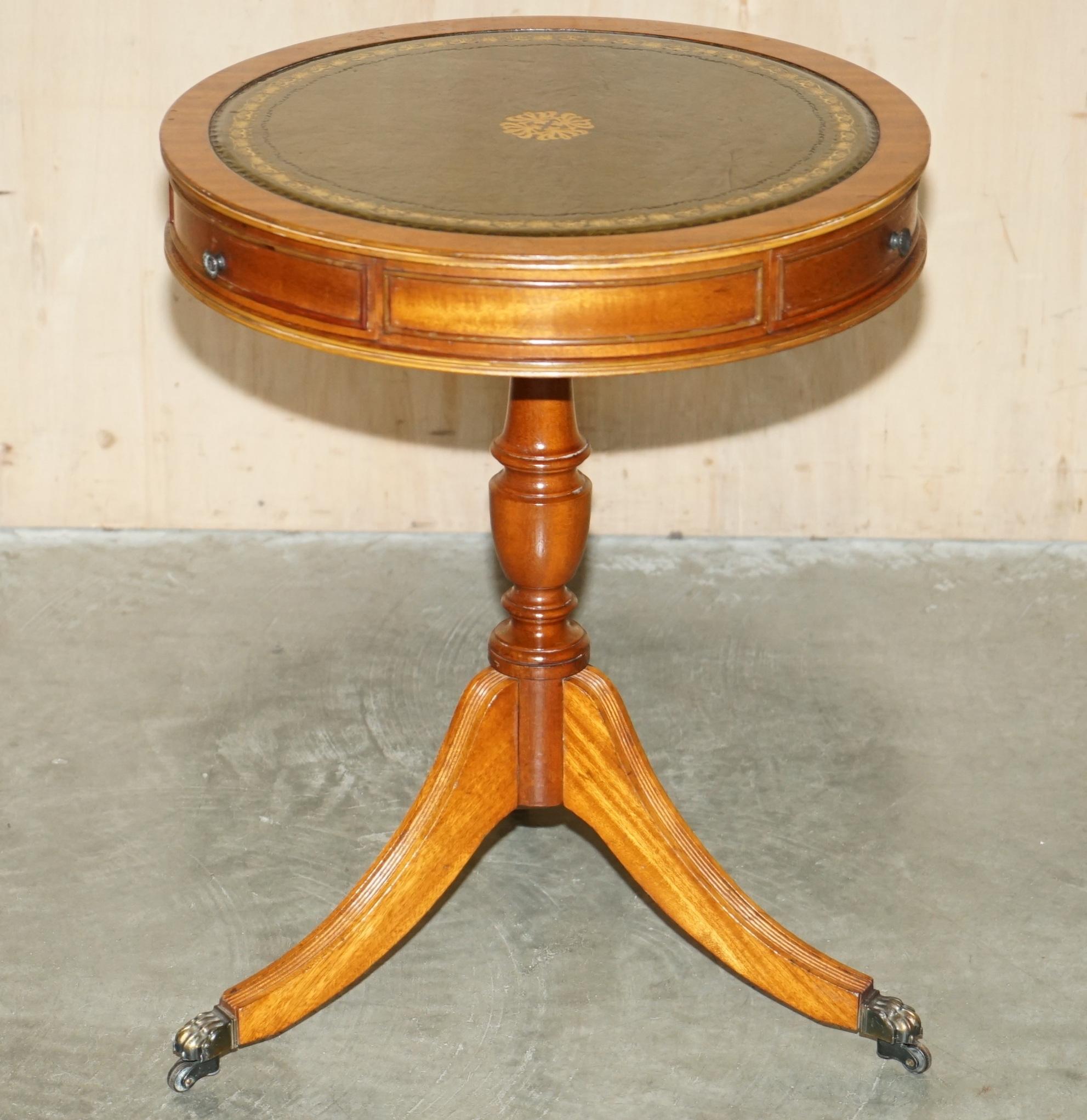 Royal House Antiques

Royal House Antiques is delighted to offer for sale this Regency style drum table with Walnut frame and hand dyed Green leather gold leaf embossed top  

Please note the delivery fee listed is just a guide, it covers within the