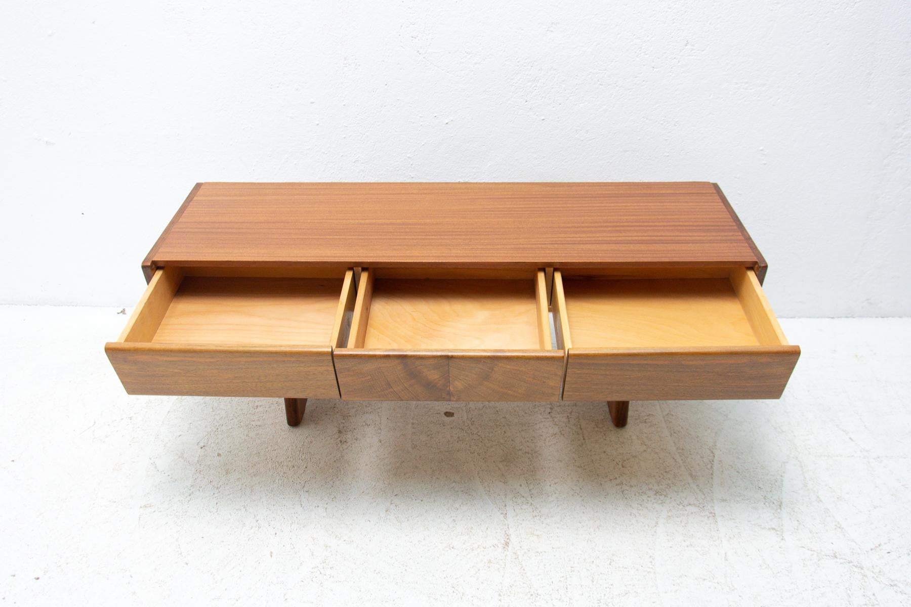 Fully Restored Walnut Side Table, 1970´s, Czechoslovakia In Excellent Condition In Prague 8, CZ
